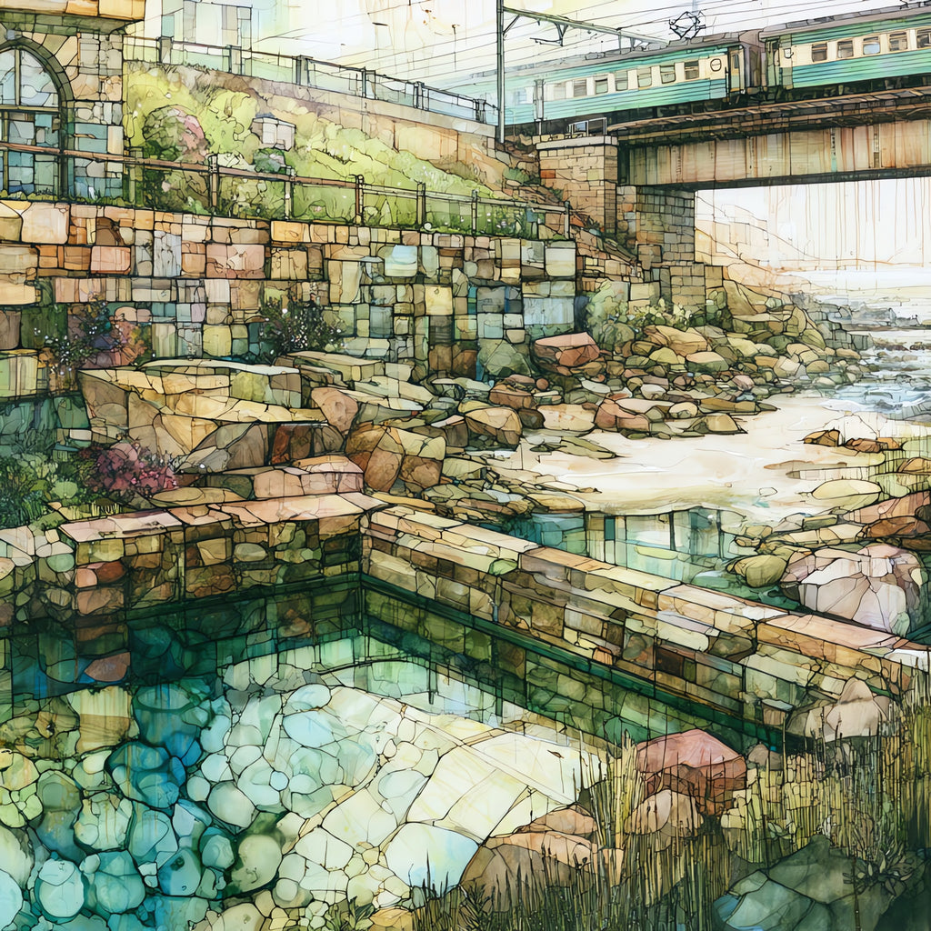 a stone tidal pool below a — ceramic art tile