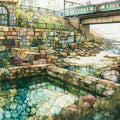 a stone tidal pool below a — ceramic art tile