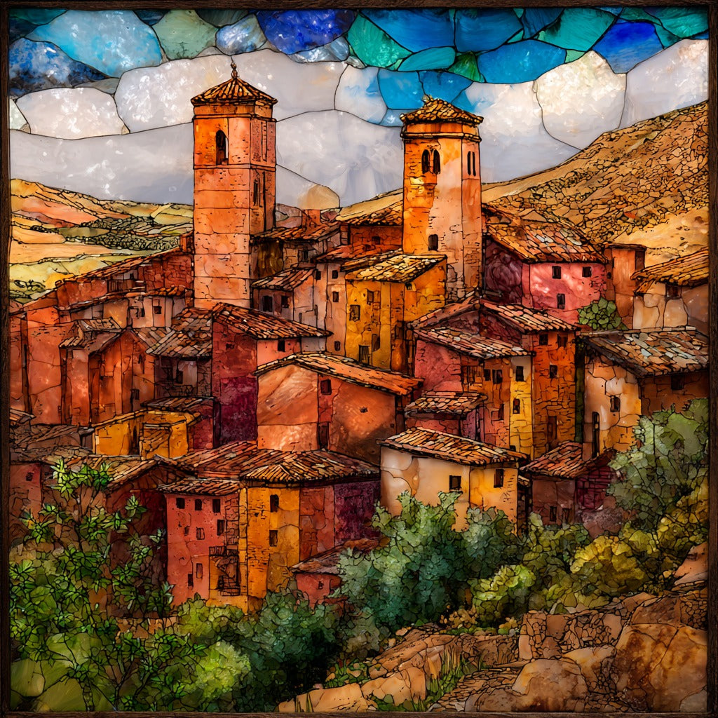 Albarracin Red Sandstone Village — ceramic art tile