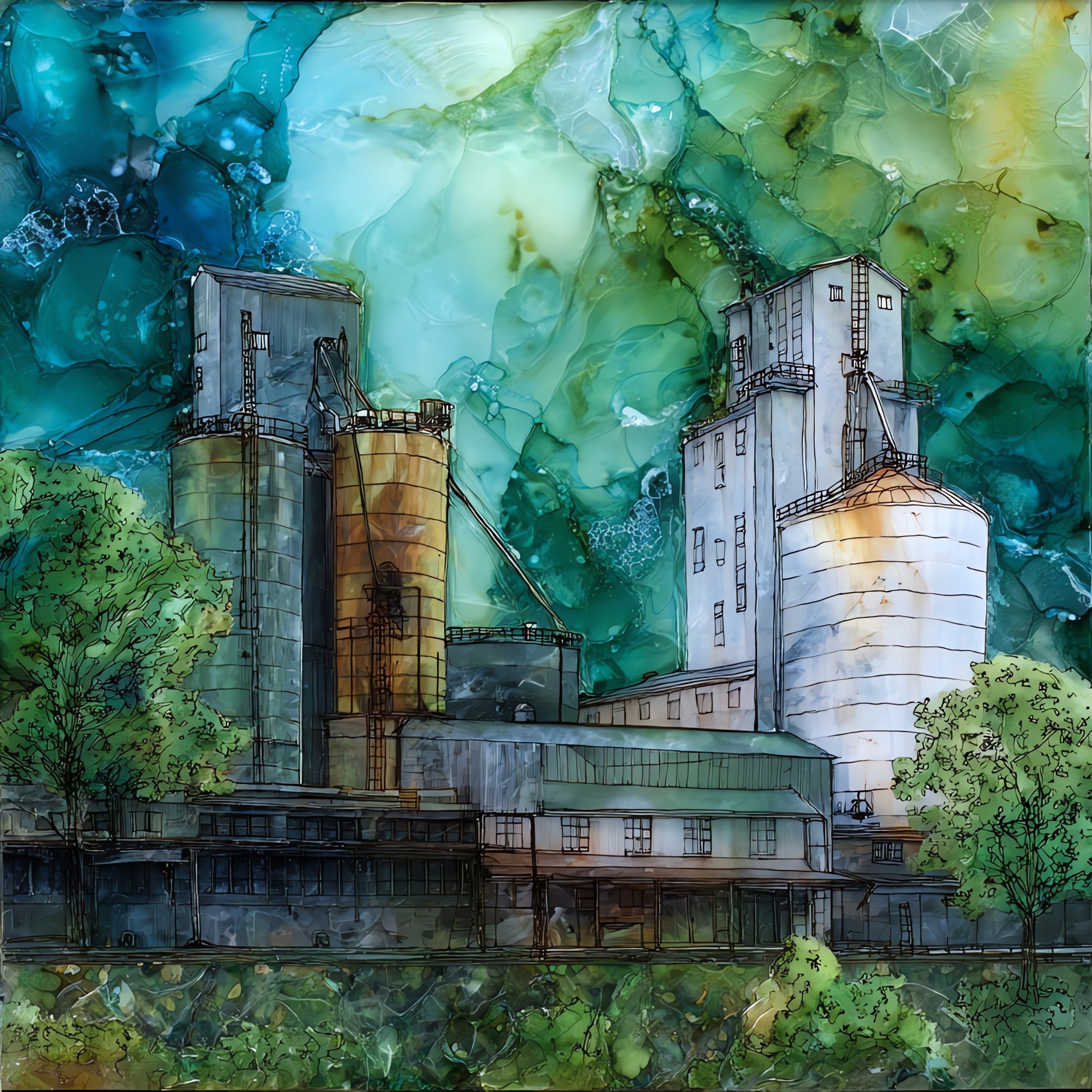 a Mississippi Delta gin yard — ceramic art tile