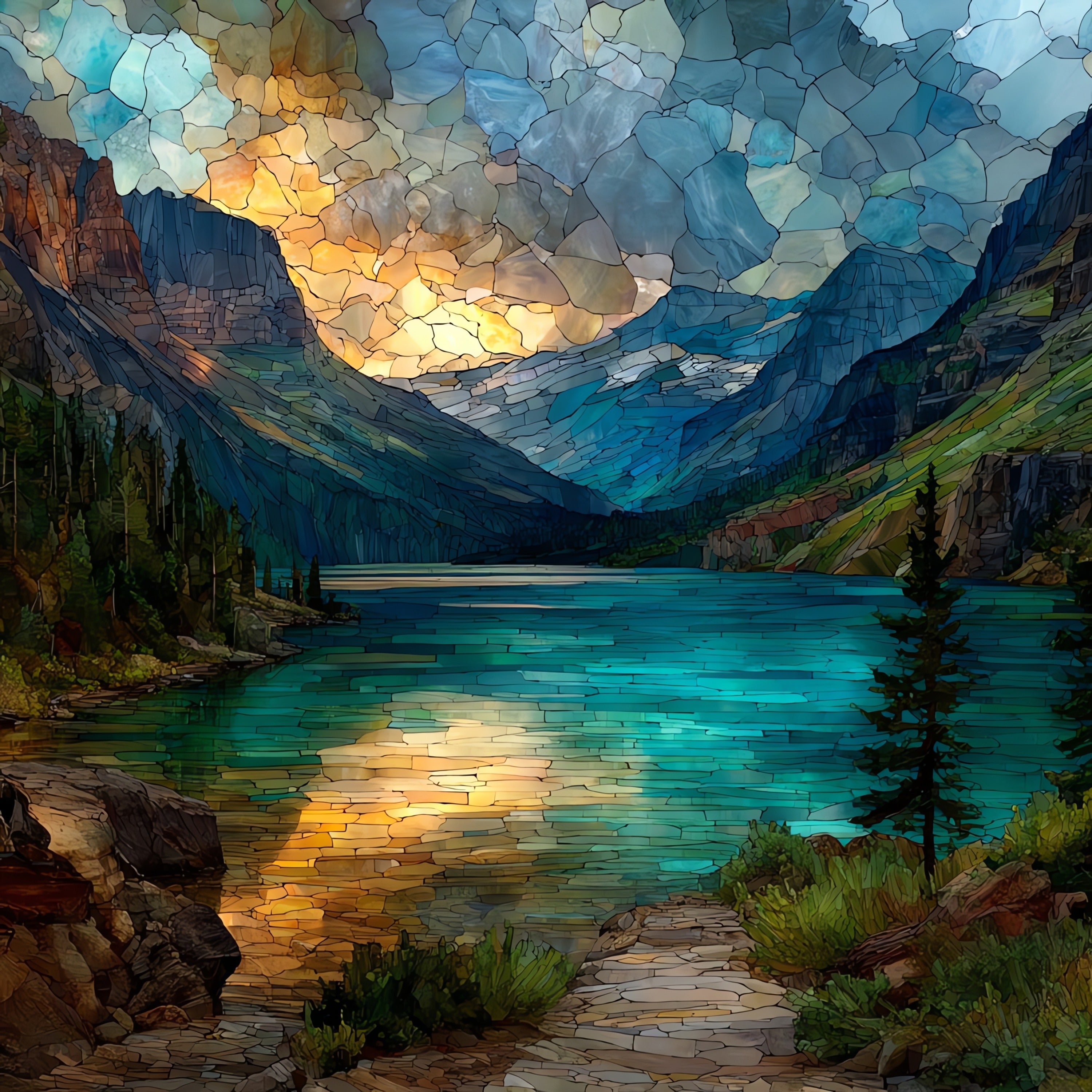 Iceberg Lake Trail panorama — ceramic art tile