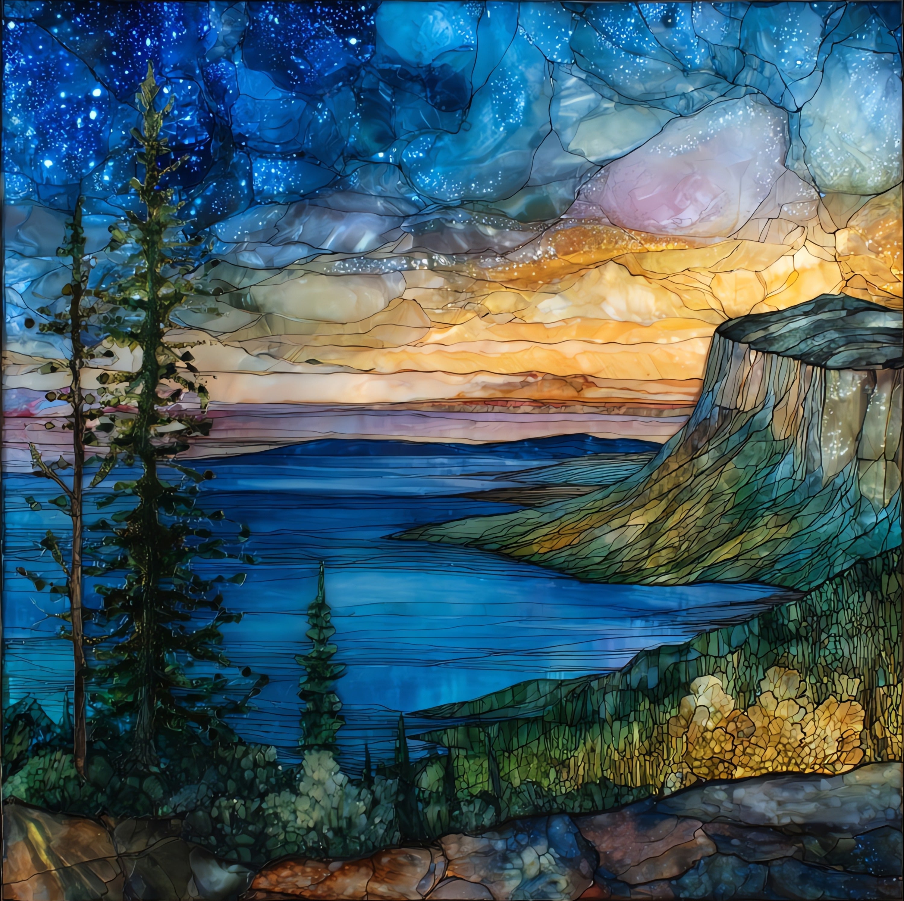 Sugarloaf Mountain overlooking Lake — ceramic art tile