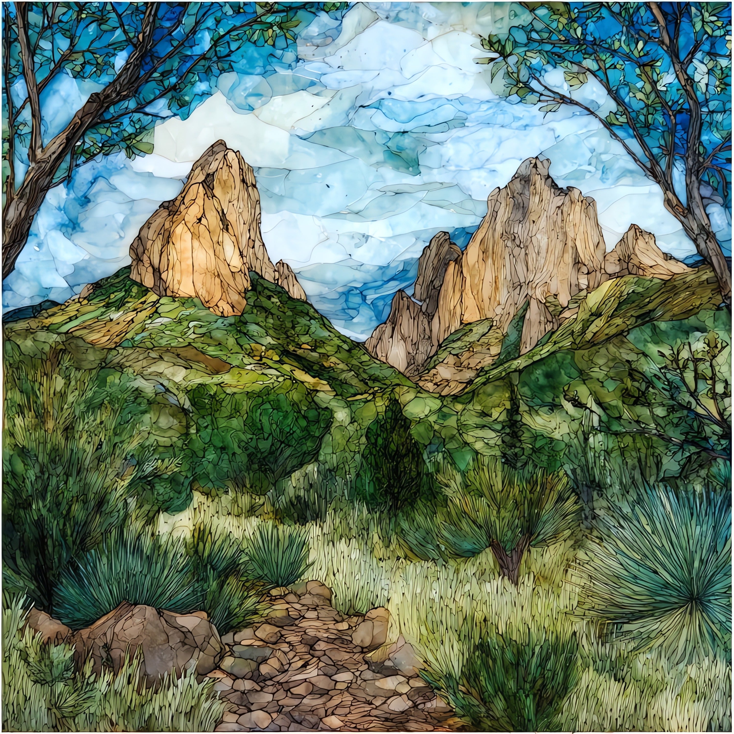 Aguirre Spring among scrub — ceramic art tile