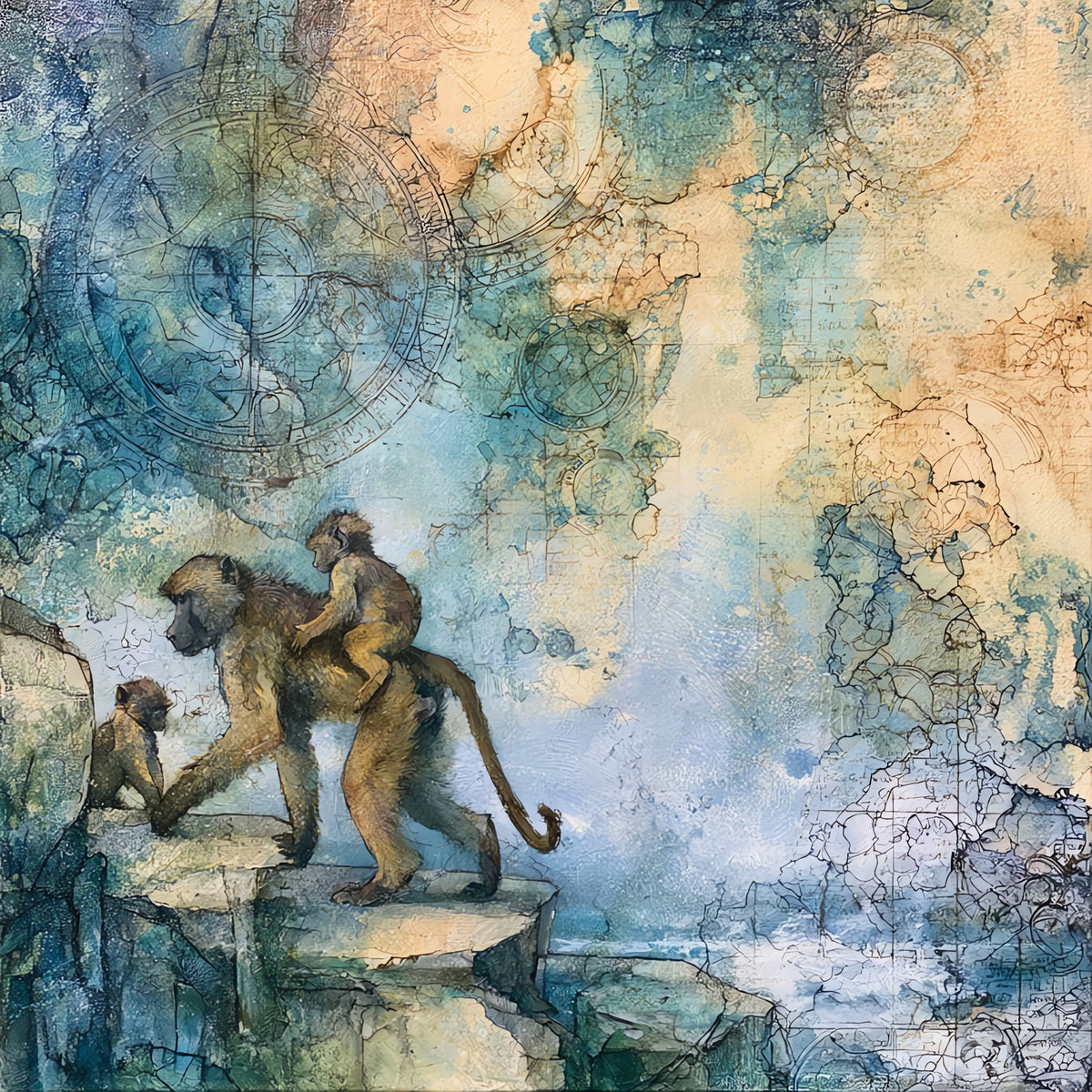 a chacma baboon mother — ceramic art tile