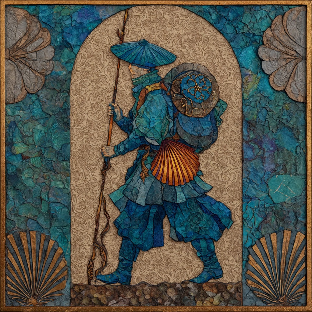 Camino Frances Pilgrim Staff Scallop Shell — ceramic art tile