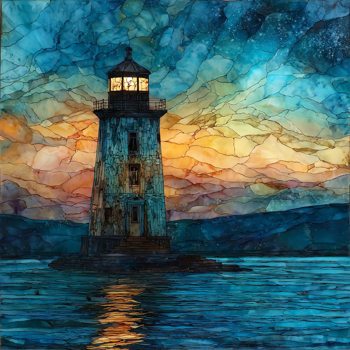 the Munising East Channel Light on — ceramic art tile