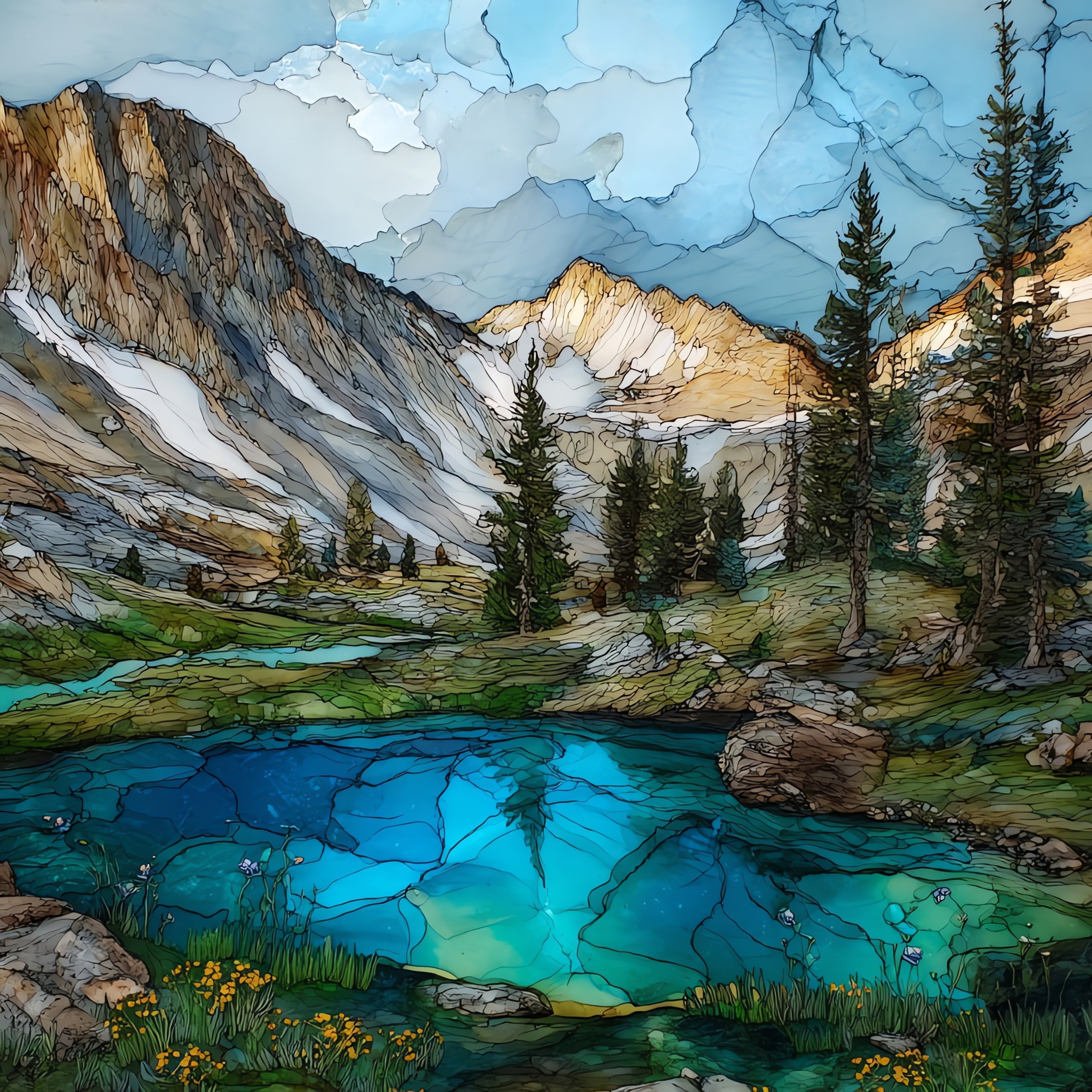 an alpine basin in — ceramic art tile