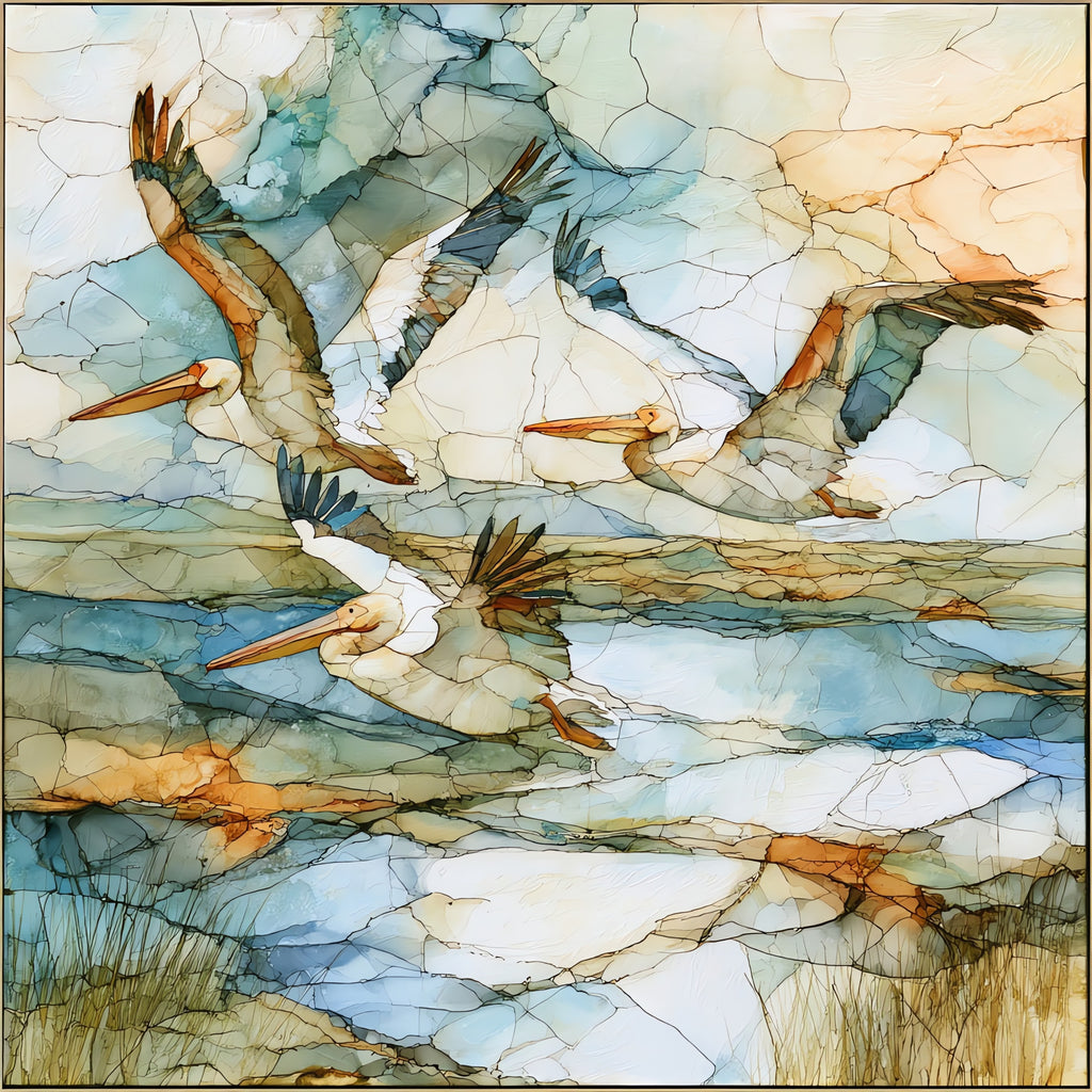great white pelicans sailing — ceramic art tile
