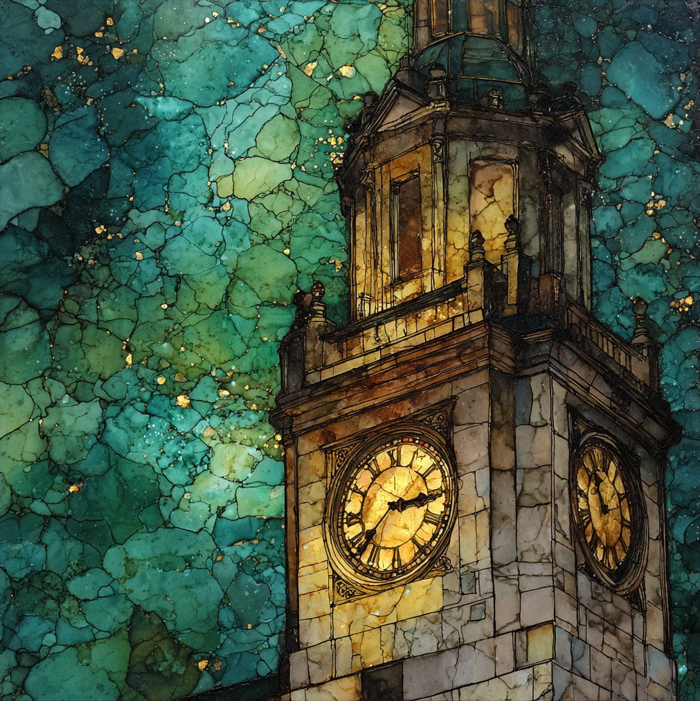 Puerta del Sol clock tower — ceramic art tile