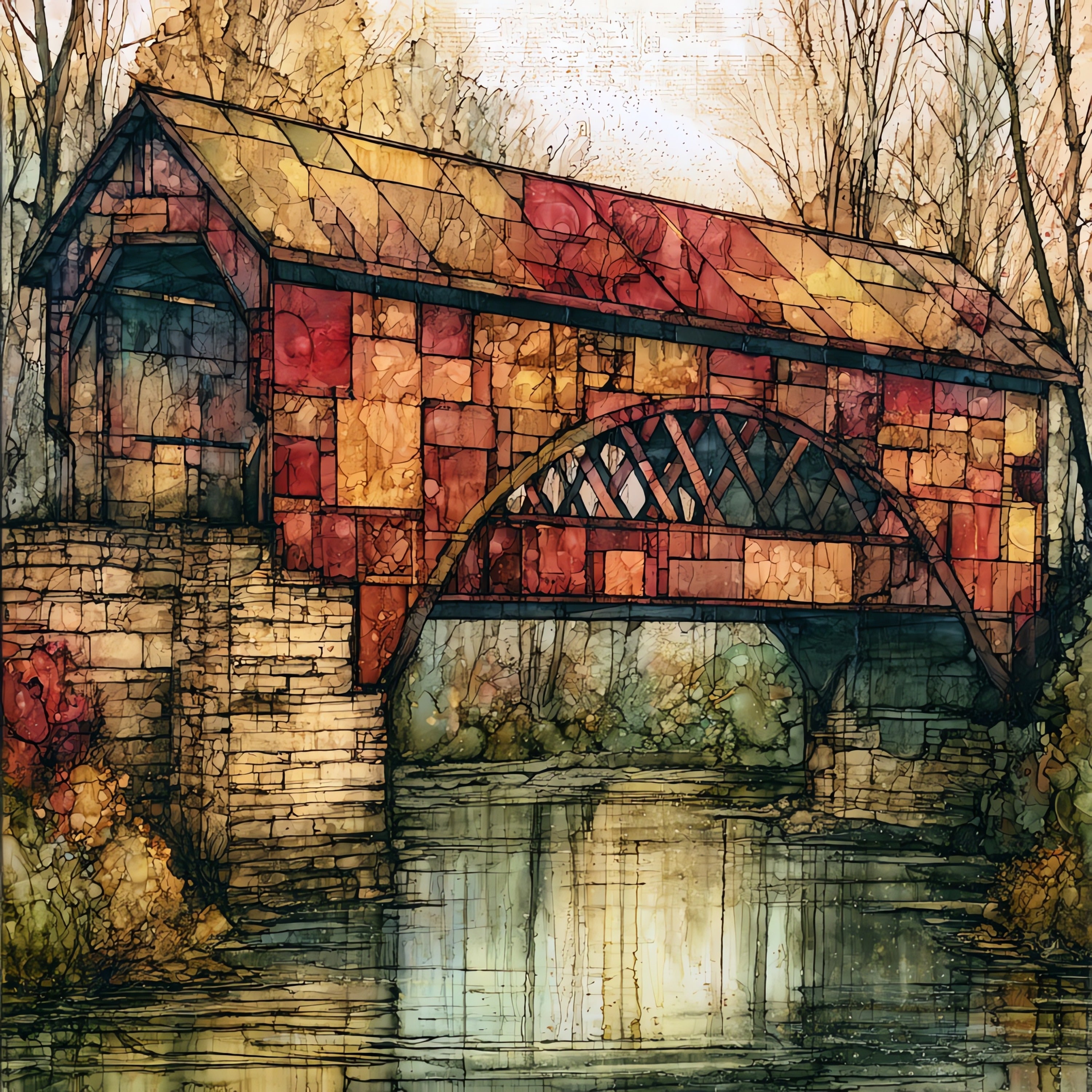 the Bridgeton Covered Bridge — ceramic art tile