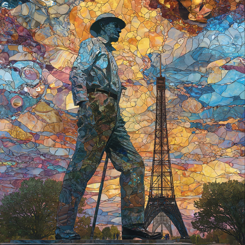 the Tulsa Driller Statue towering over — ceramic art tile