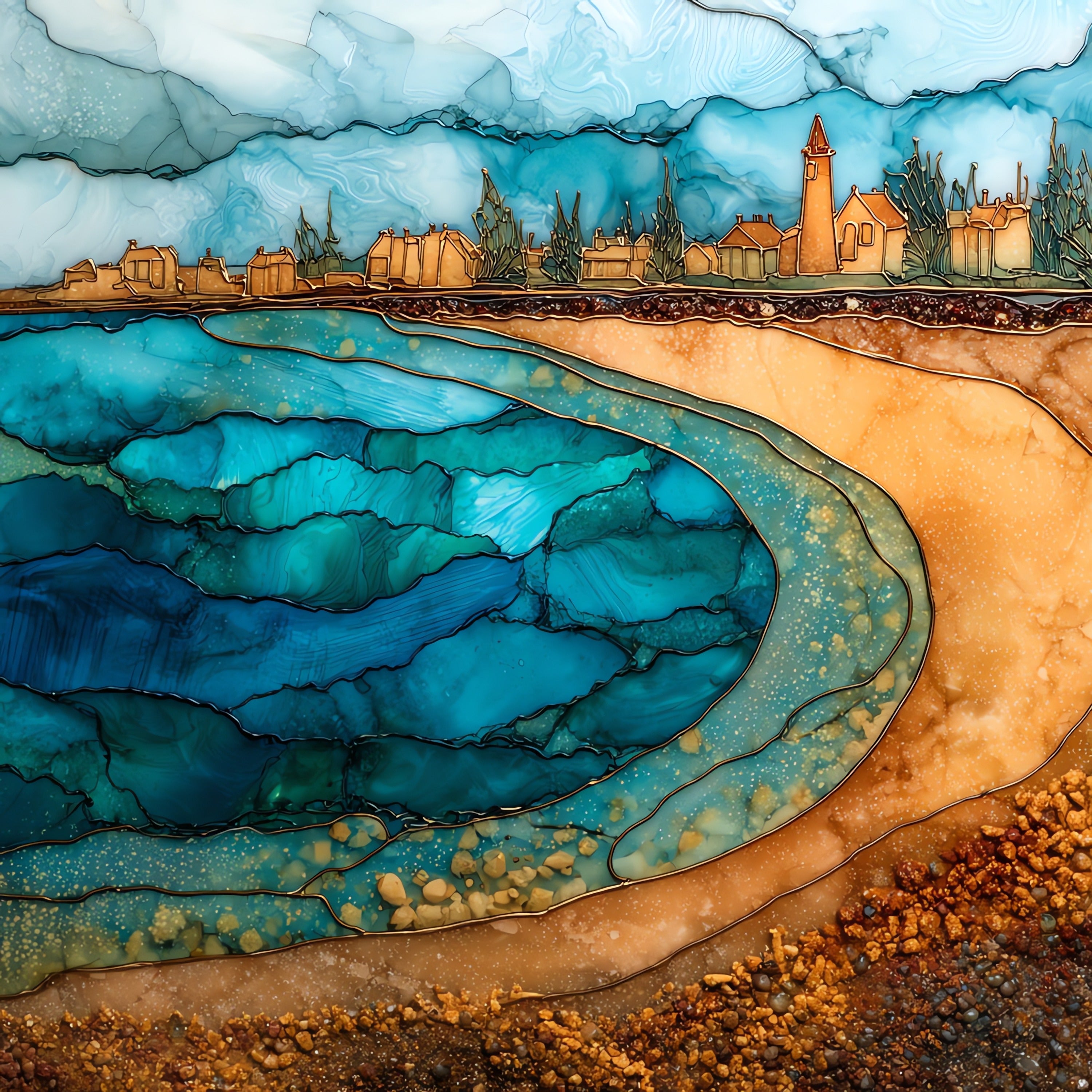 Oval Beach Saugatuck — ceramic art tile