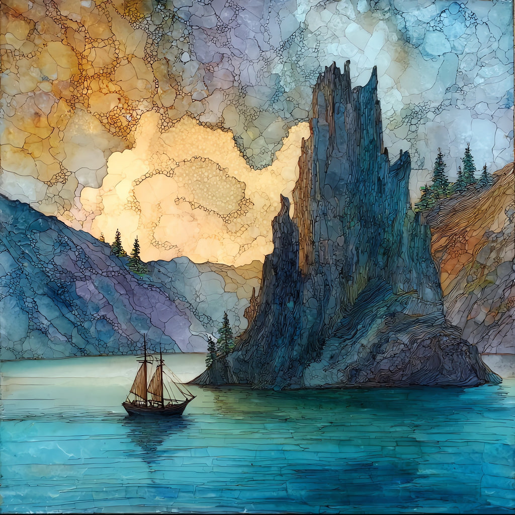 the Phantom Ship andesite spire rising — ceramic art tile