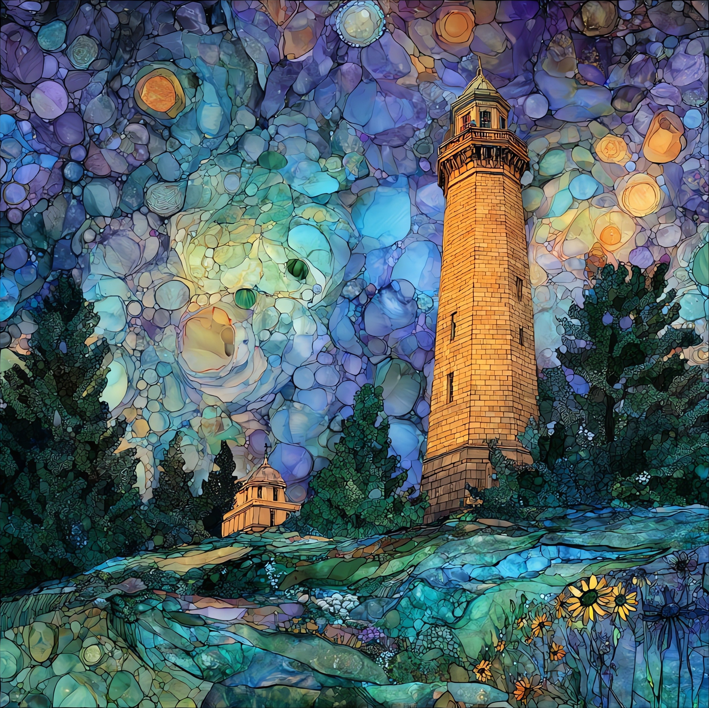 the Hubbard Park observation tower — ceramic art tile