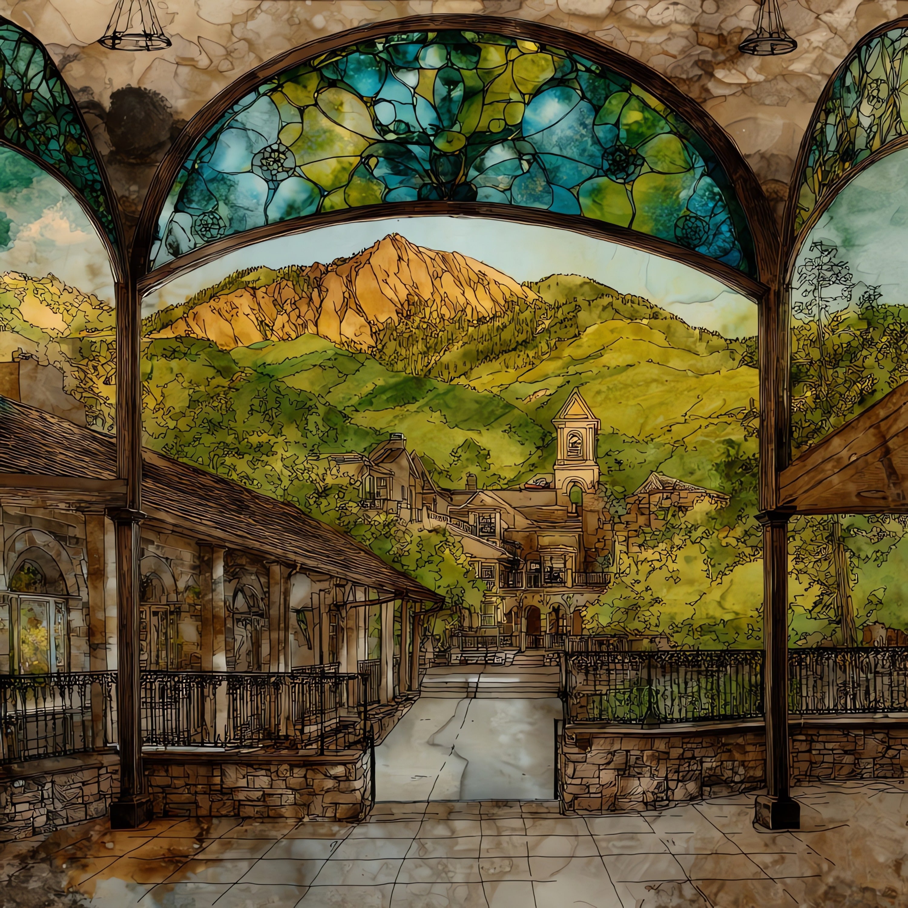 Manitou Springs at base of Pikes Front Range — ceramic art tile