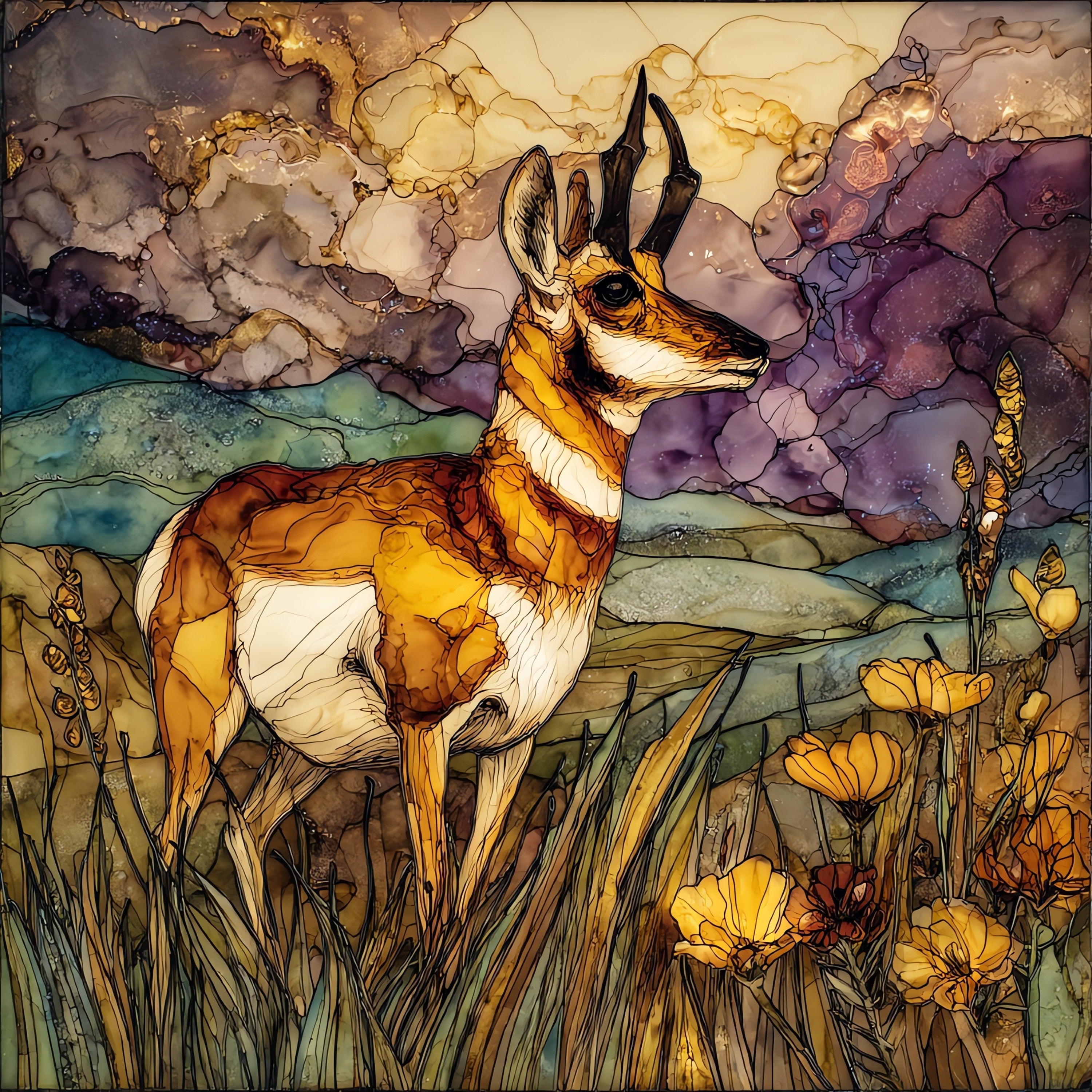 a pronghorn antelope on — ceramic art tile
