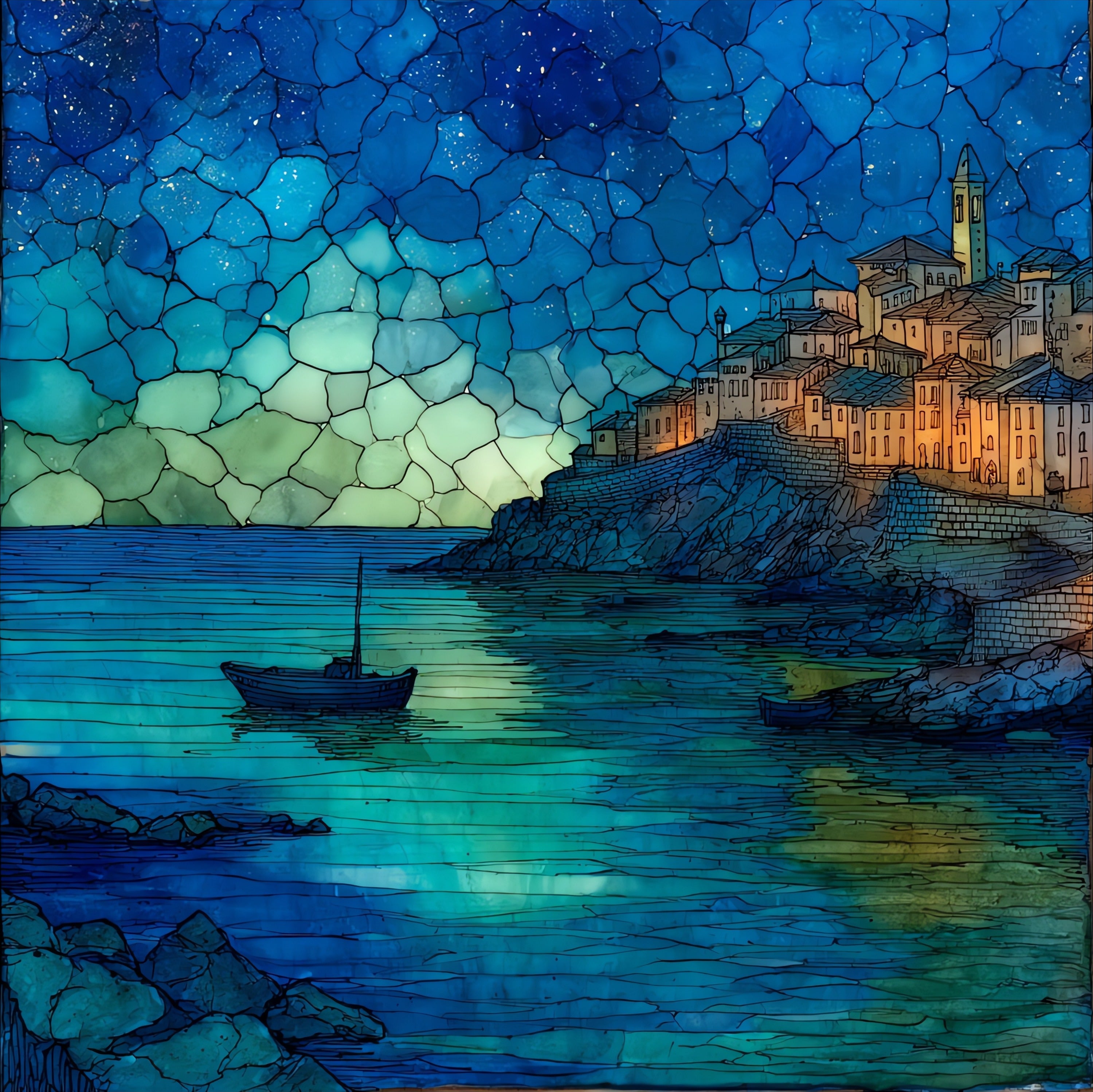 Pythagoreion Harbor — ceramic art tile
