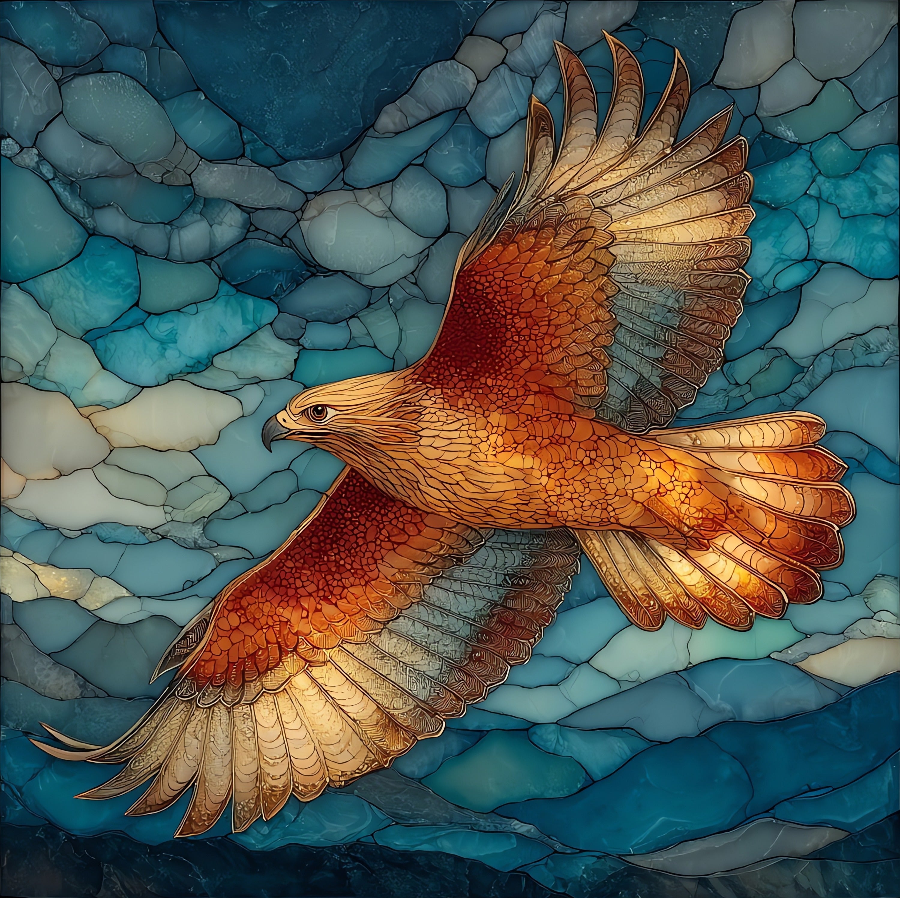 a golden eagle soaring — ceramic art tile