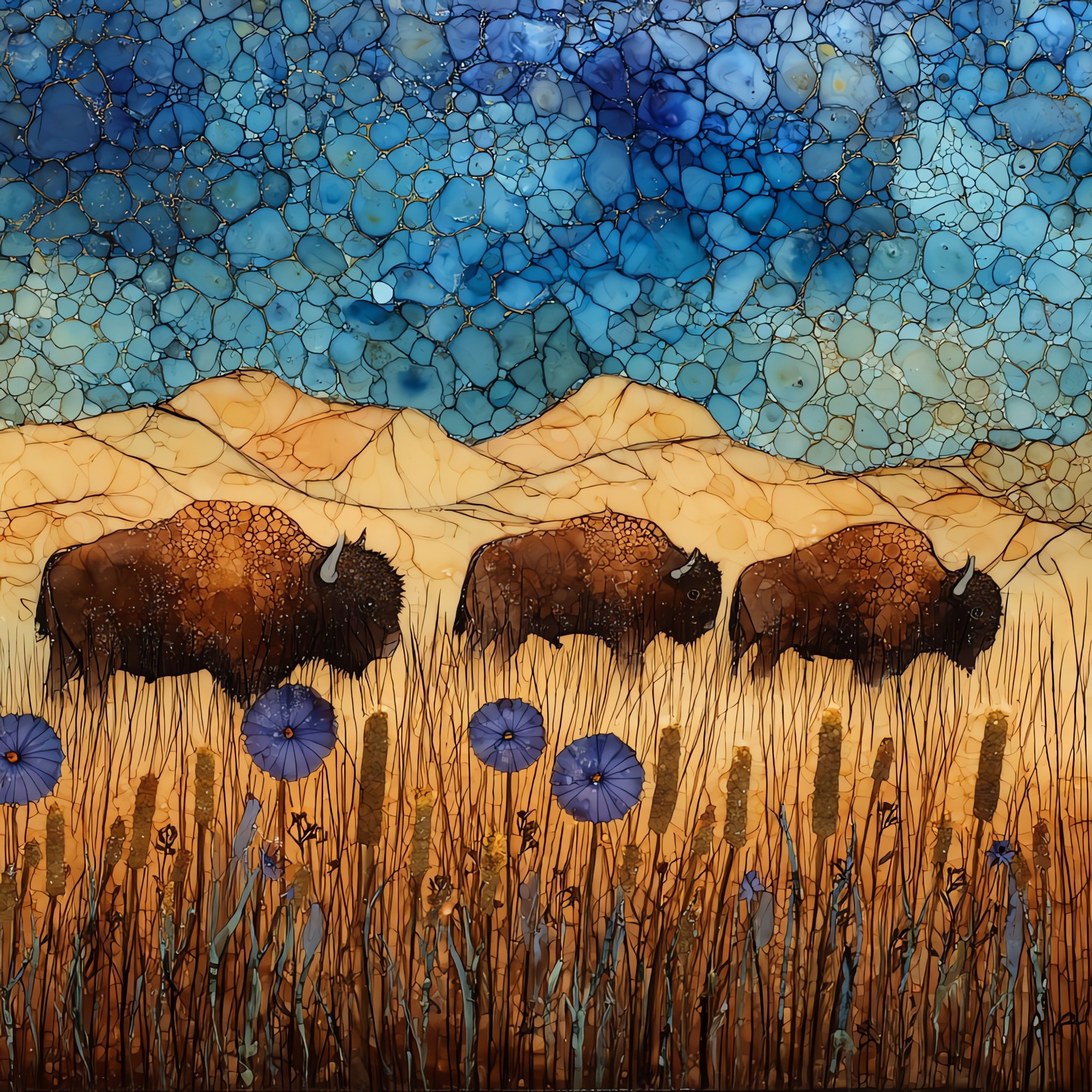 Blue Mounds State Park bison herd — ceramic art tile