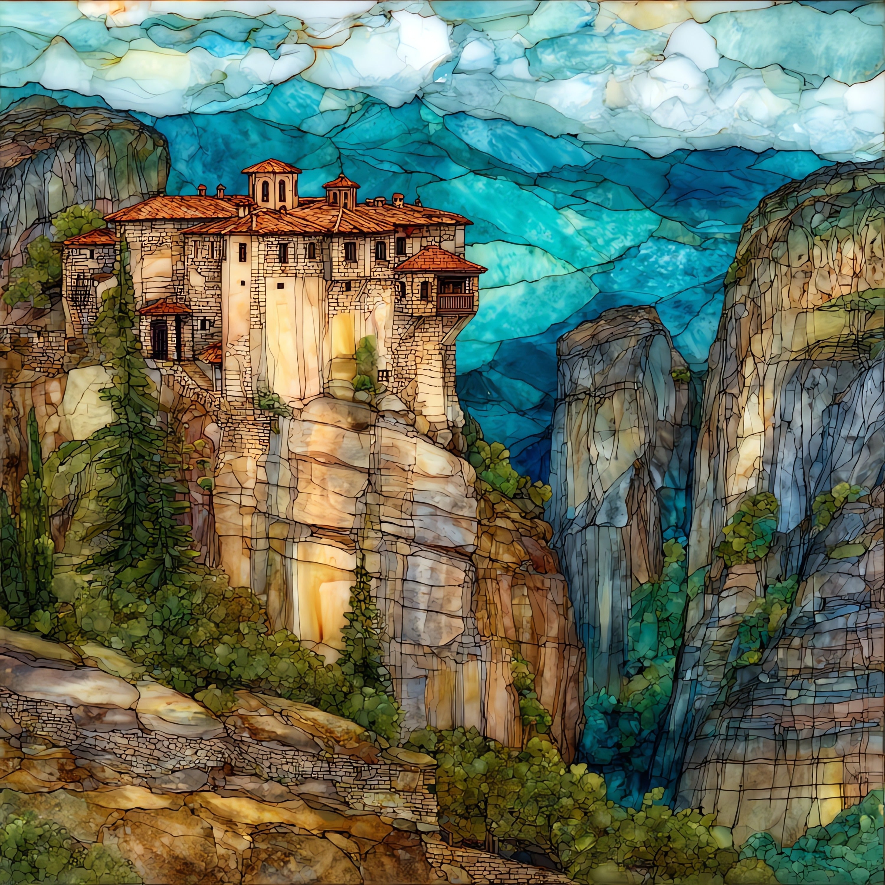 Meteora Rock Pillars — ceramic art tile