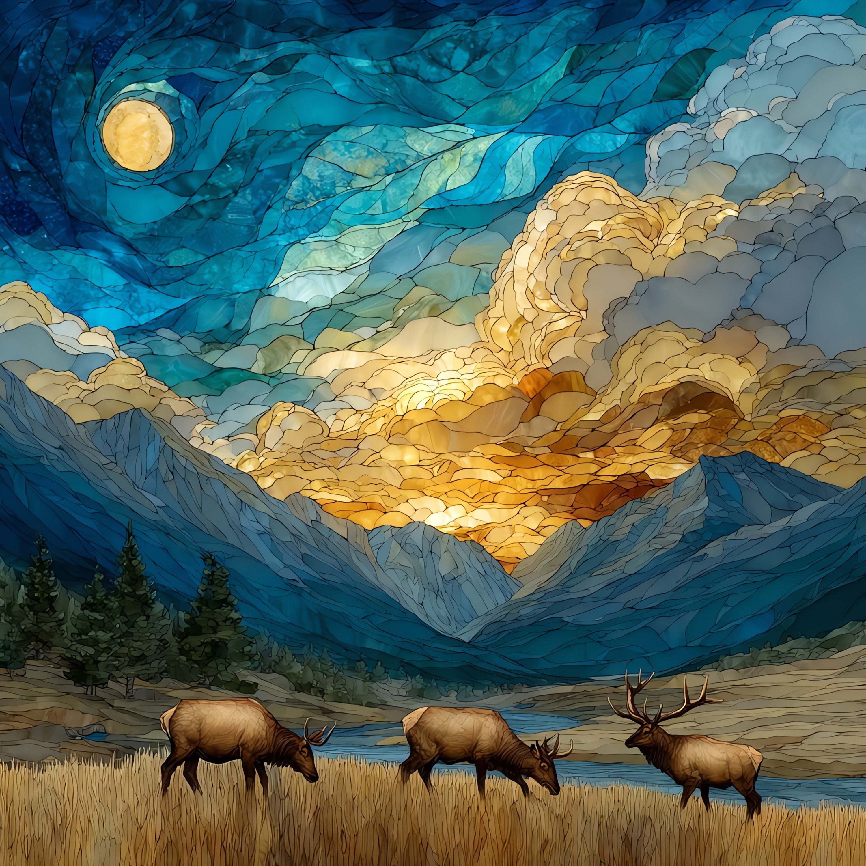 an elk herd grazing — ceramic art tile