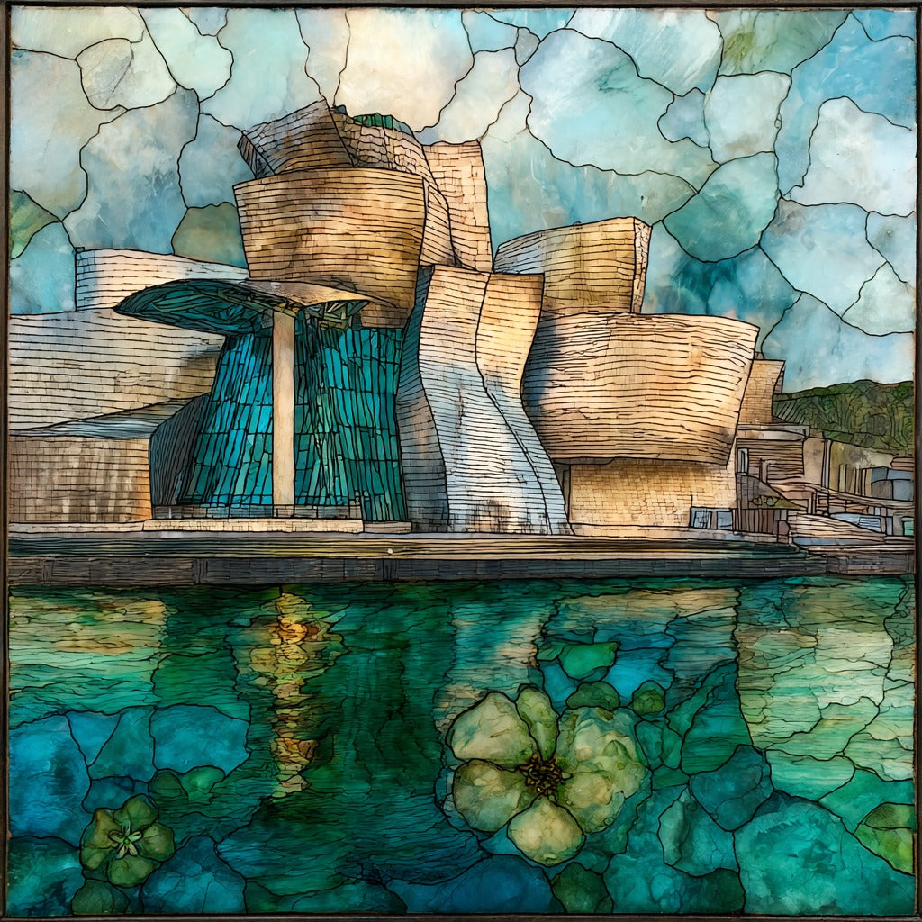 Bilbao Guggenheim Titanium Curves Over the Nervion — ceramic art tile