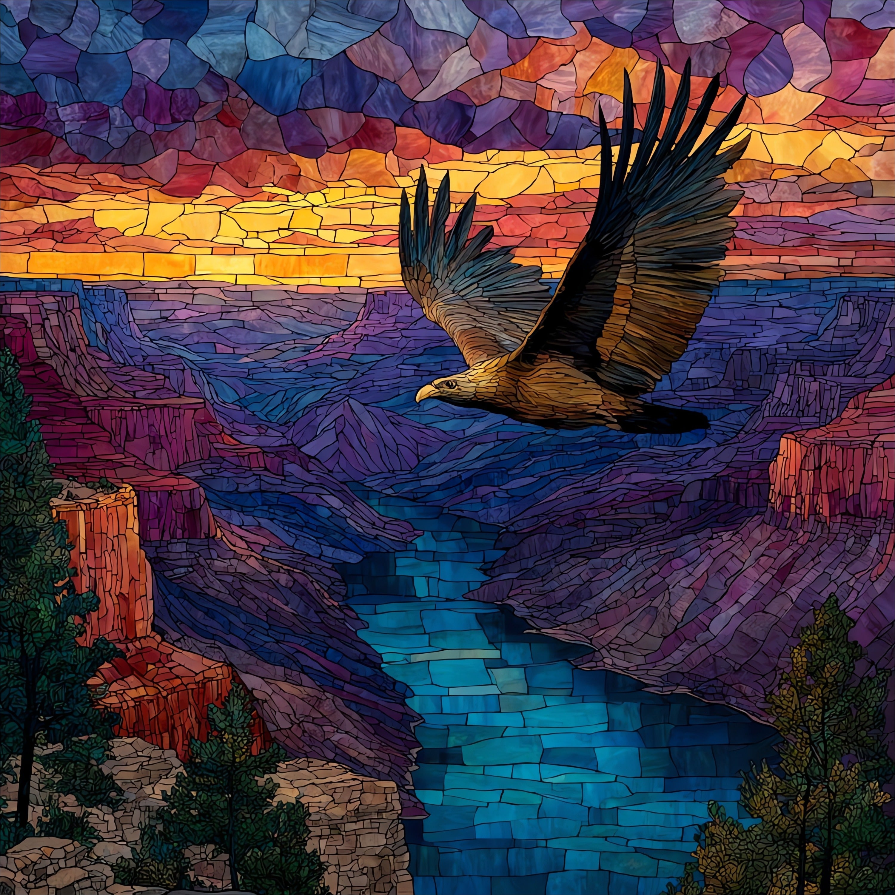 a California condor soaring — ceramic art tile