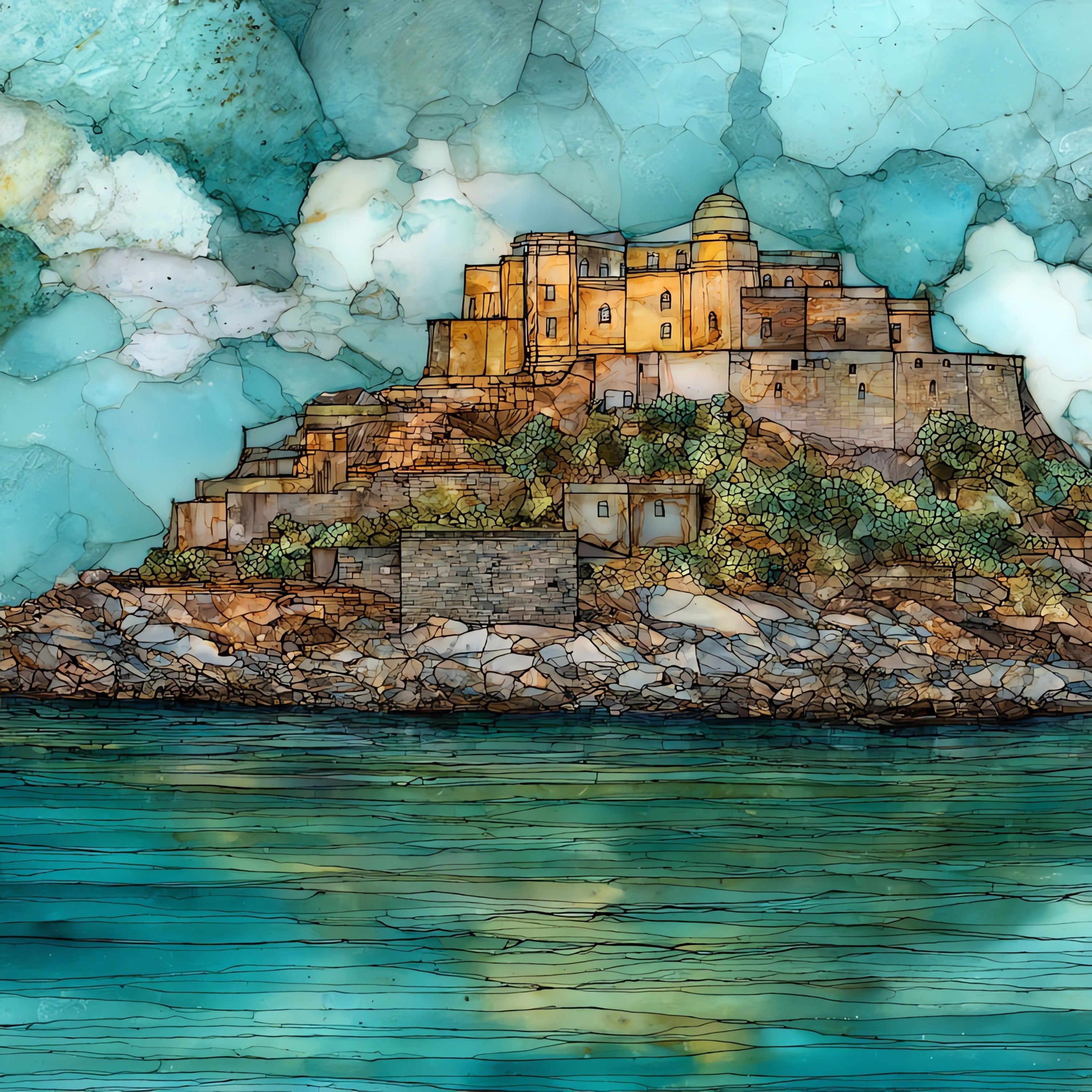 Spinalonga Fortress — ceramic art tile