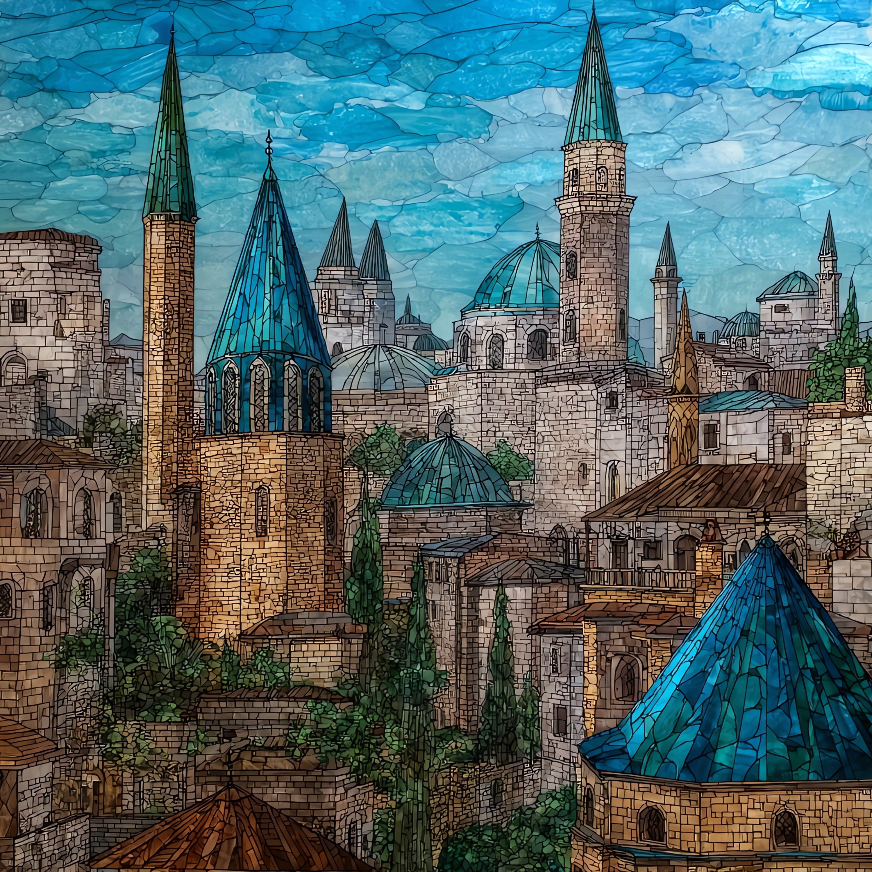 Ano Poli Upper Town — ceramic art tile