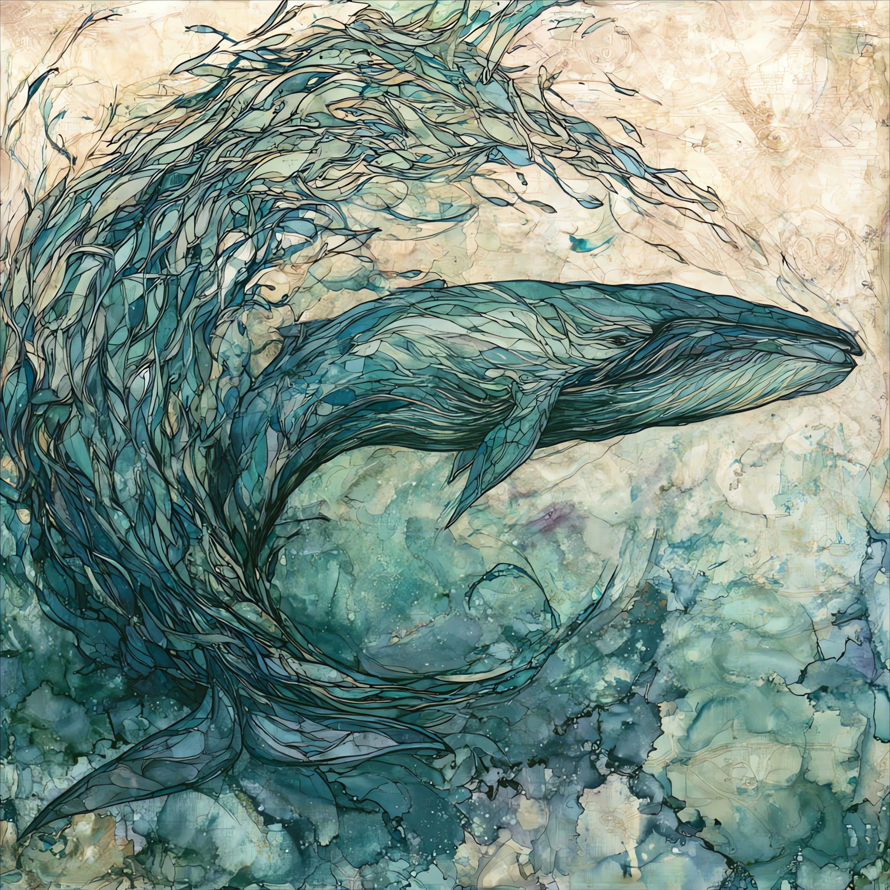 a Bryde's whale lunging — ceramic art tile