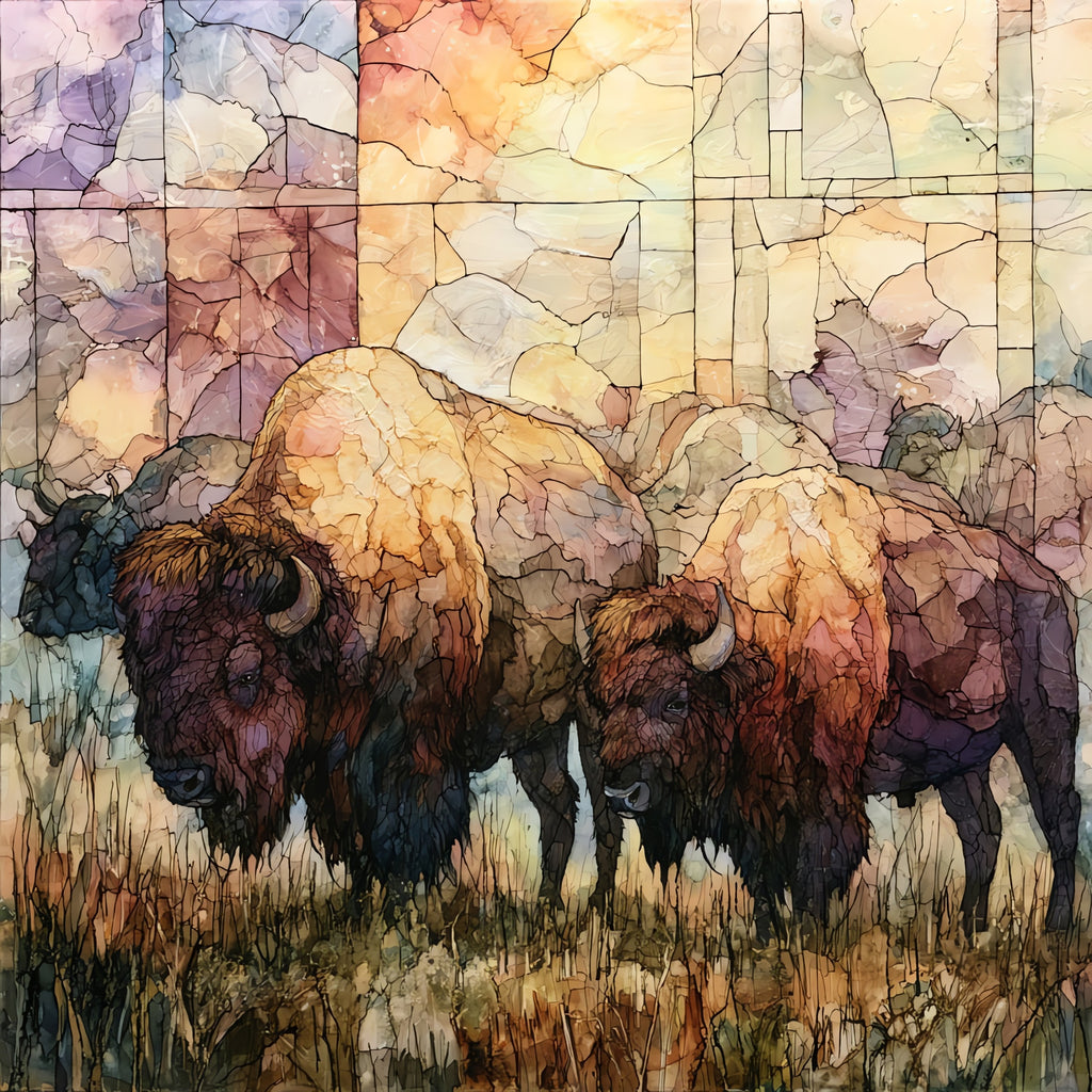 a bison herd — ceramic art tile