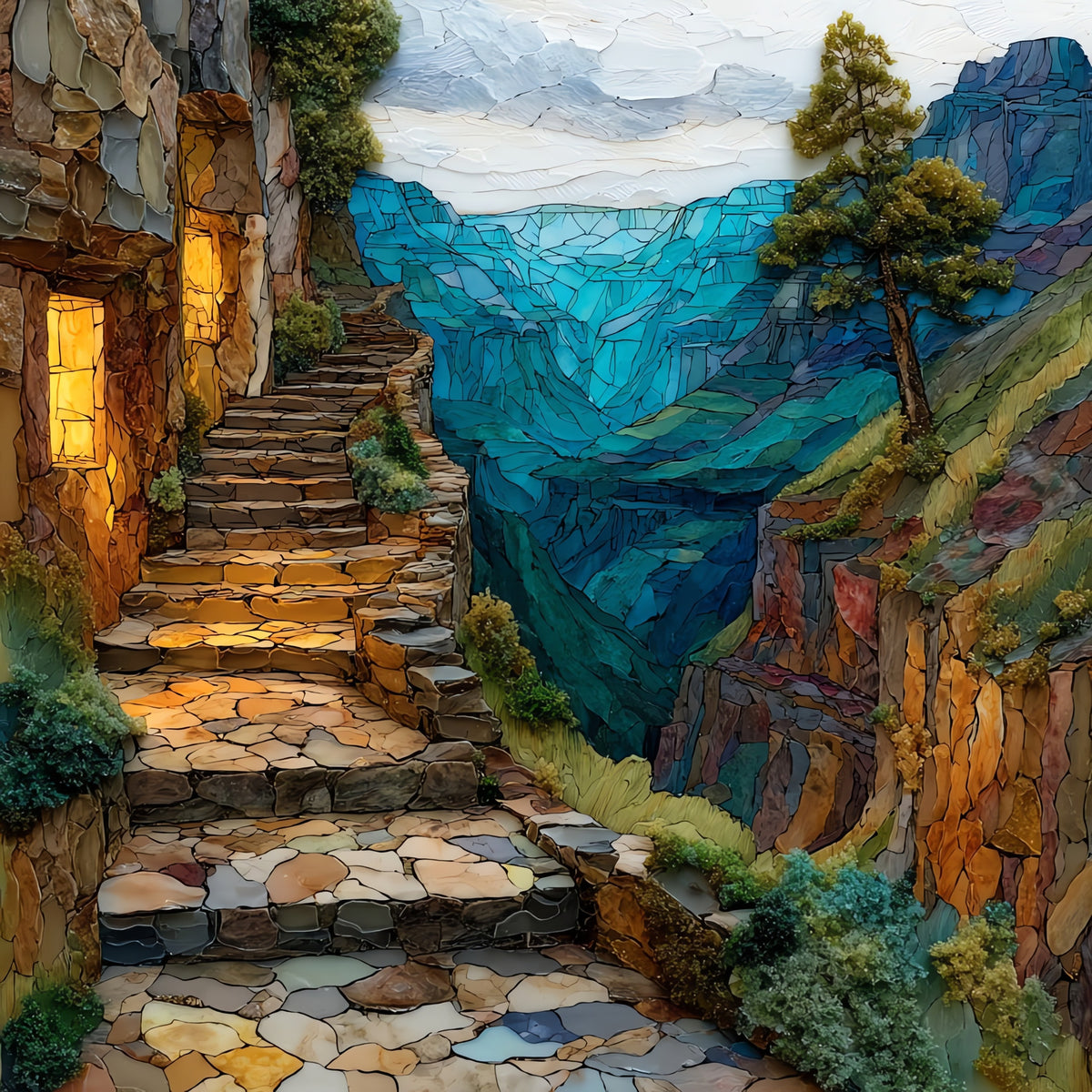 the steep descent of the Hermit — ceramic art tile