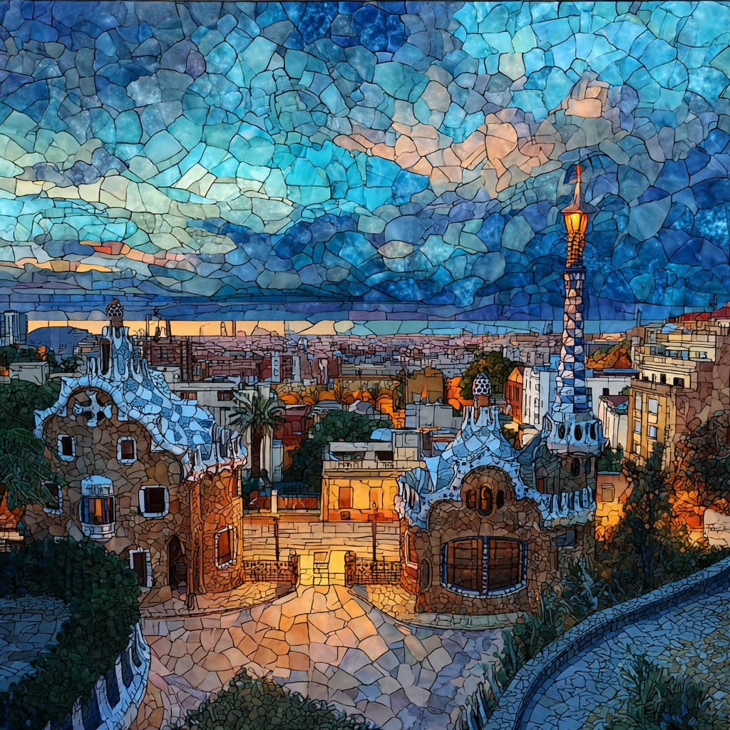 Park Guell Mosaic Terrace Overlooking Barcelona — ceramic art tile