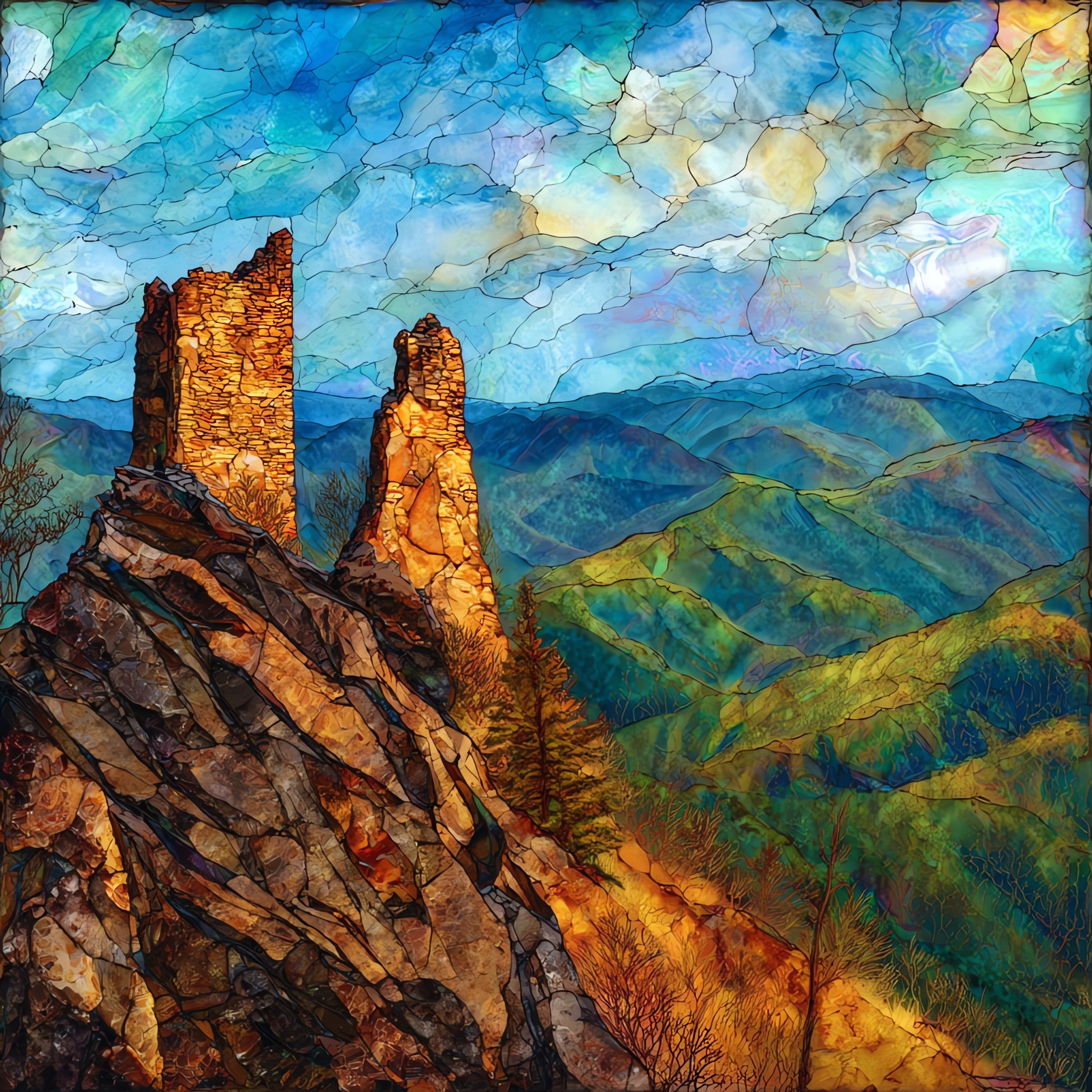 the Chimney Tops summit — ceramic art tile