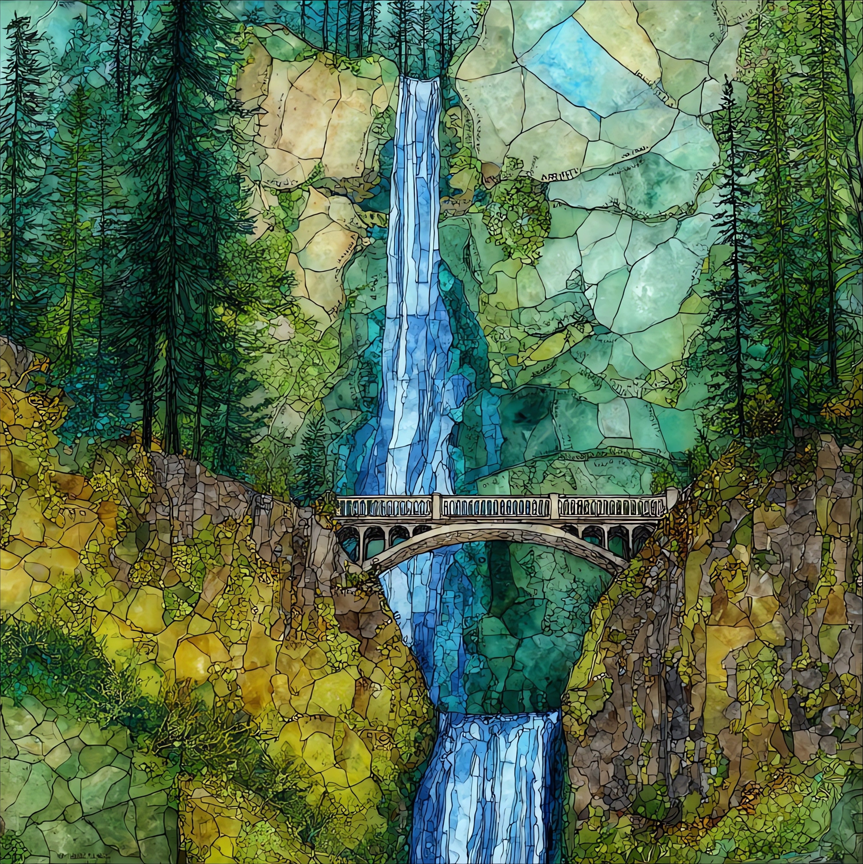 Multnomah Falls plunging — ceramic art tile
