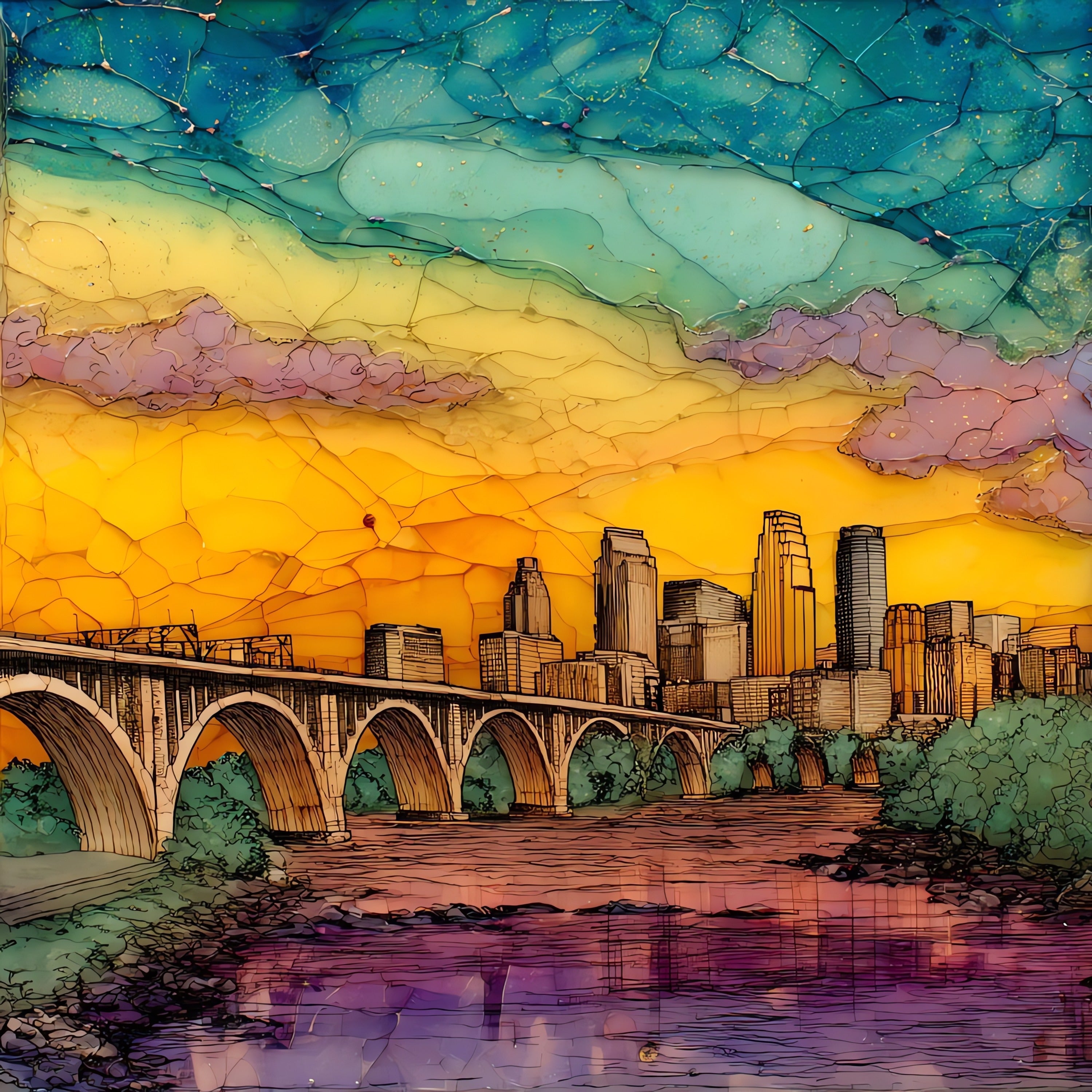 the Minneapolis skyline — ceramic art tile