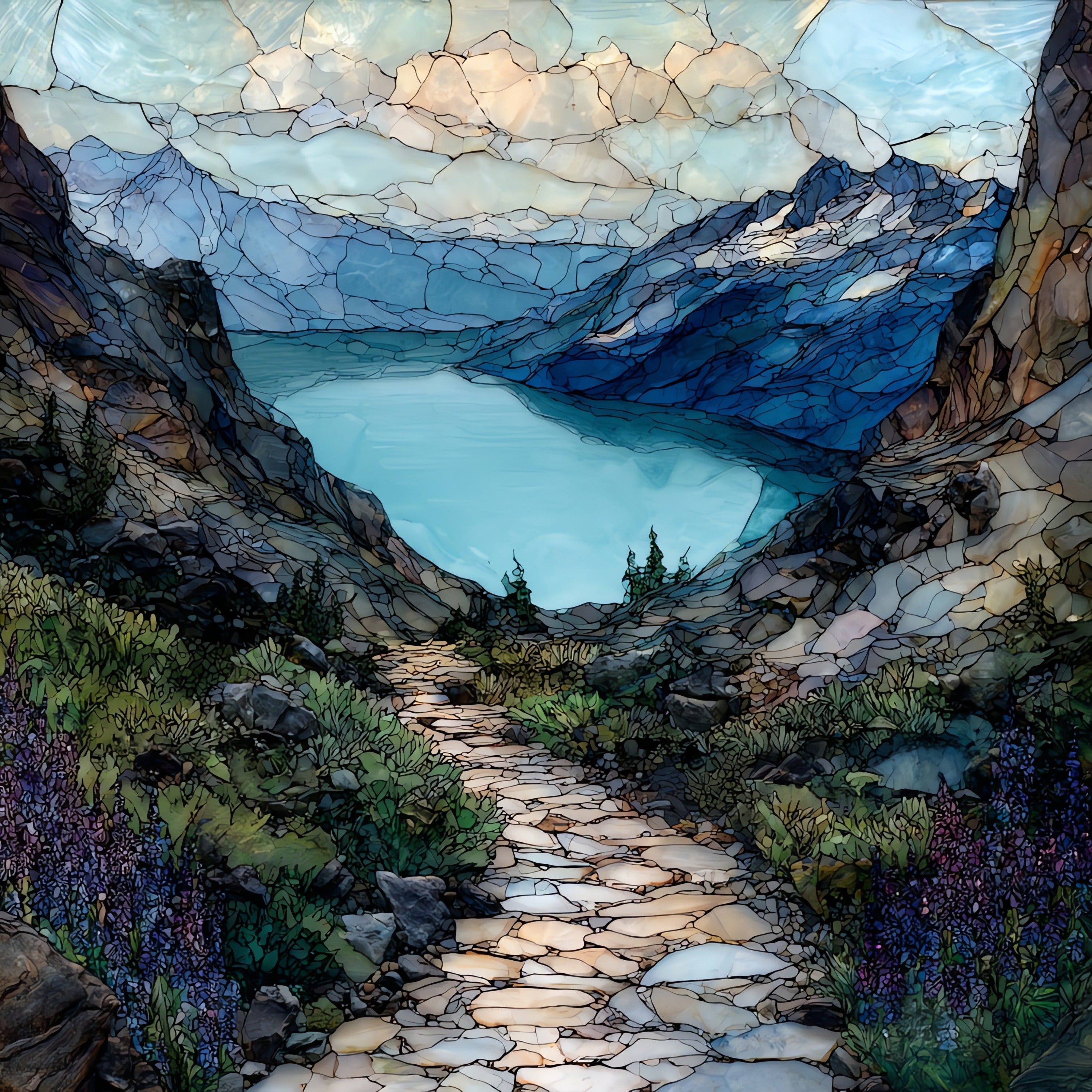 the Tahoe Rim Trail tracking a granite ridge — ceramic art tile