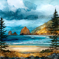 Cannon Beach village stretching — ceramic art tile