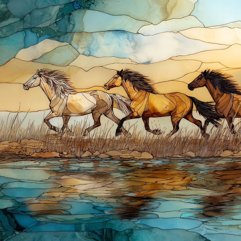 the Chincoteague Pony Swim — ceramic art tile