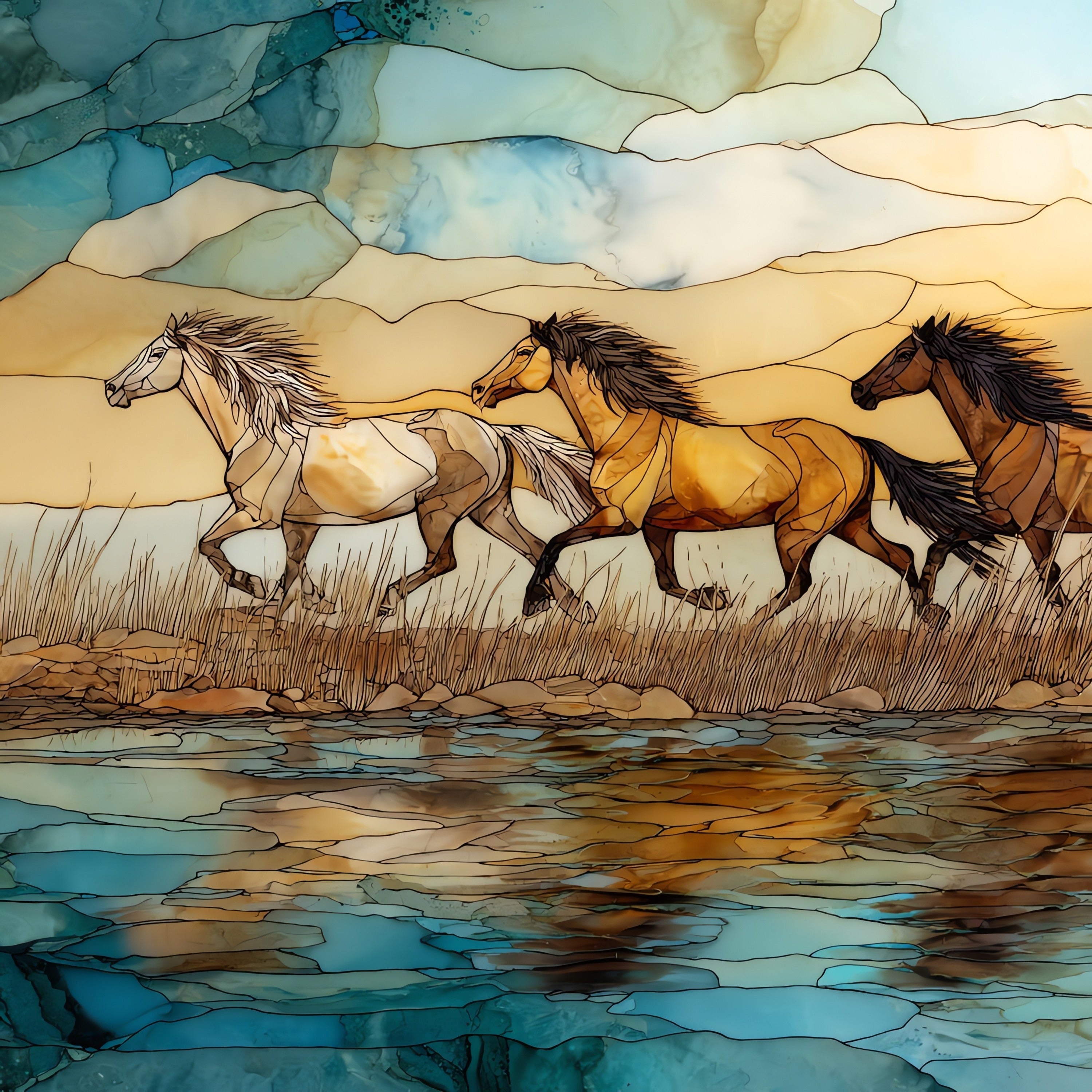 the Chincoteague Pony Swim — ceramic art tile