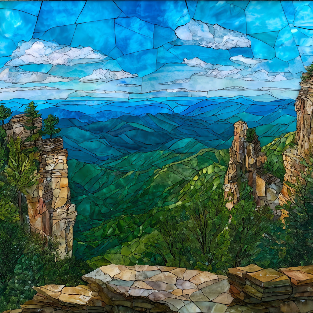 Rocky Knob Pinnacles on the Blue — ceramic art tile