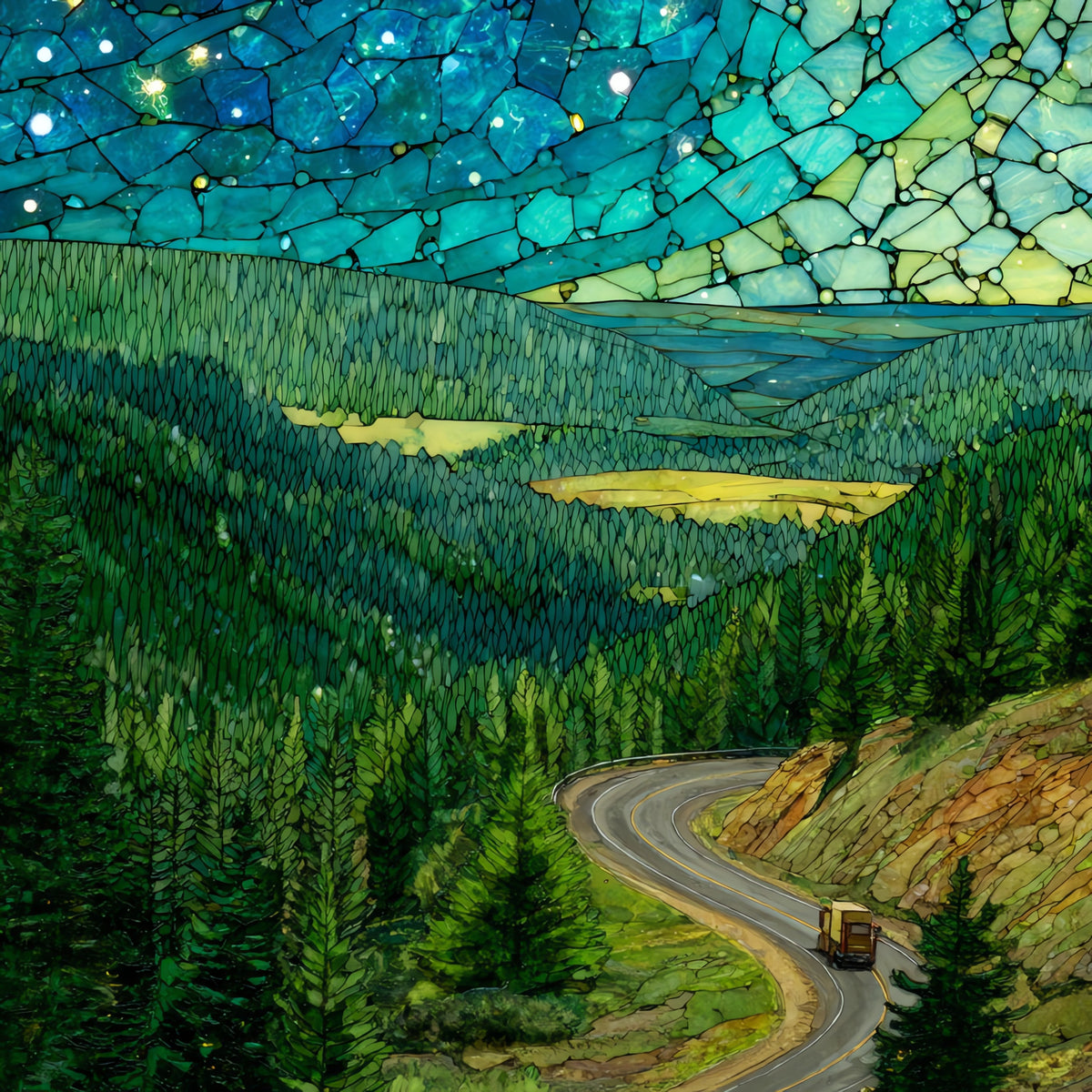 the Kings Hill Scenic Byway climbing — ceramic art tile
