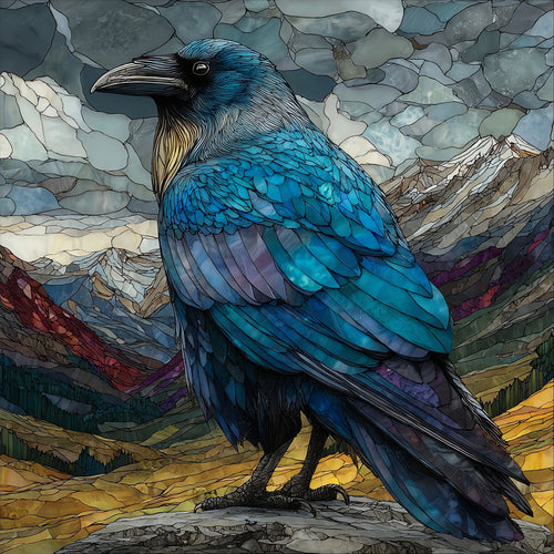 a common raven perched — ceramic art tile