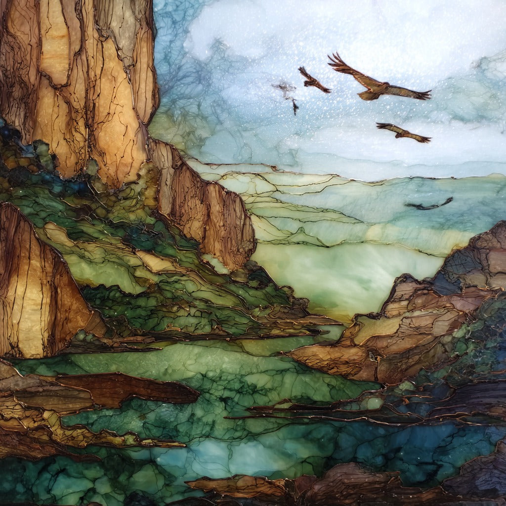 Monfrague National Park Cliffs Vultures — ceramic art tile