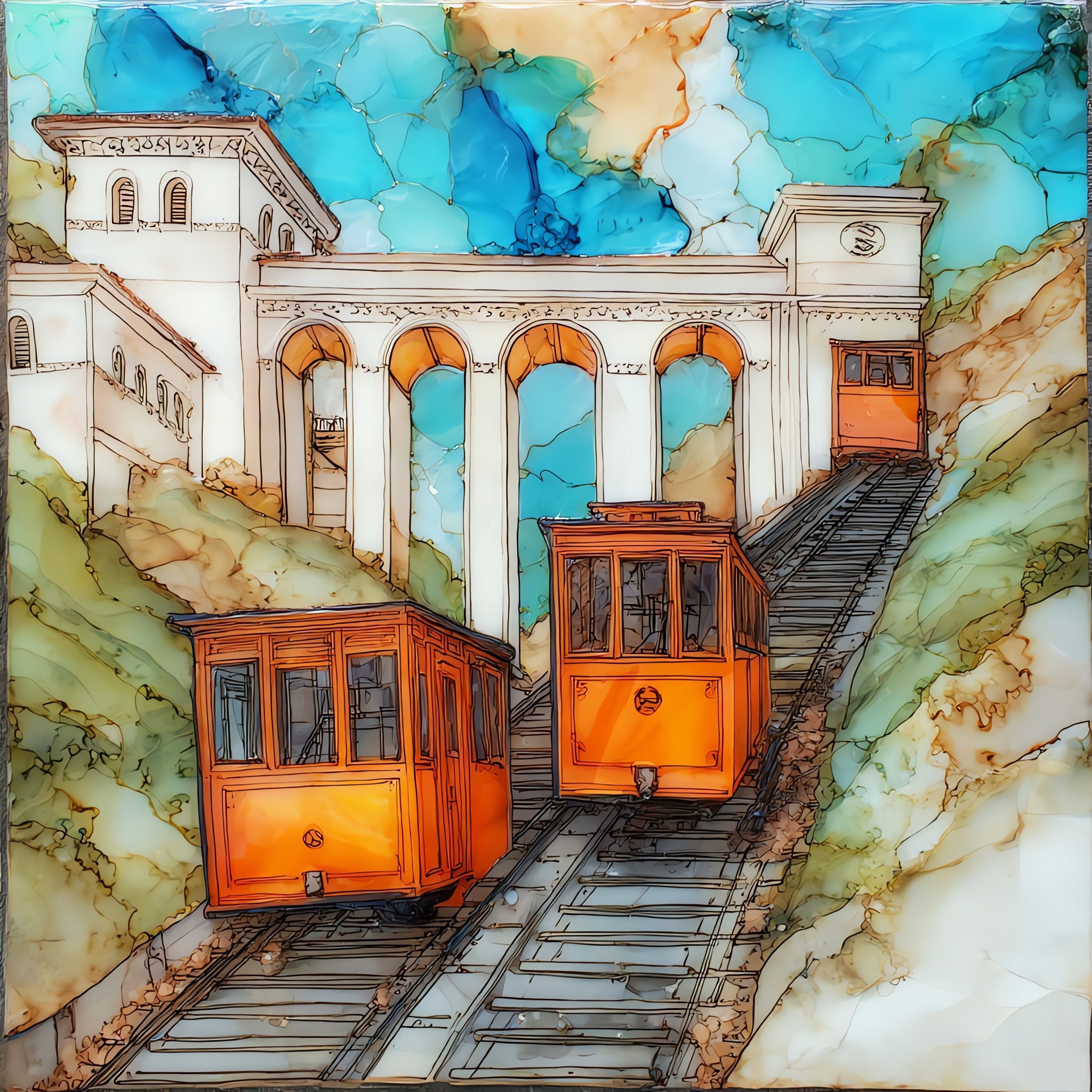 Angels Flight — ceramic art tile