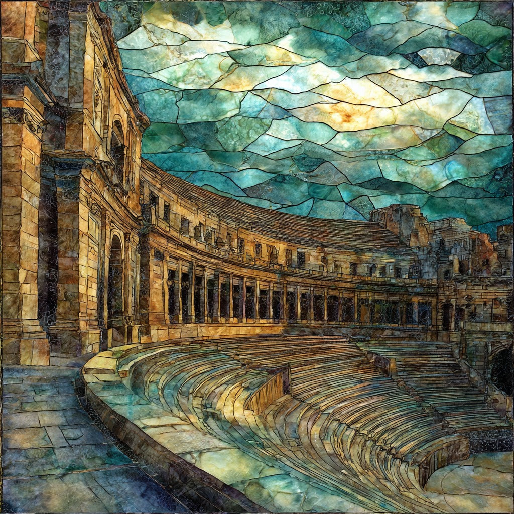 Tarragona Roman amphitheatre by the sea — ceramic art tile