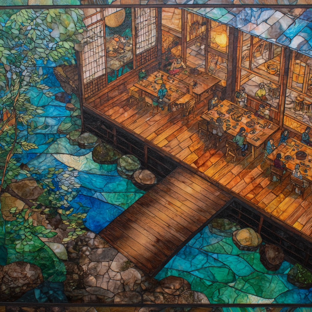 Kibune River Dining Floor — ceramic art tile