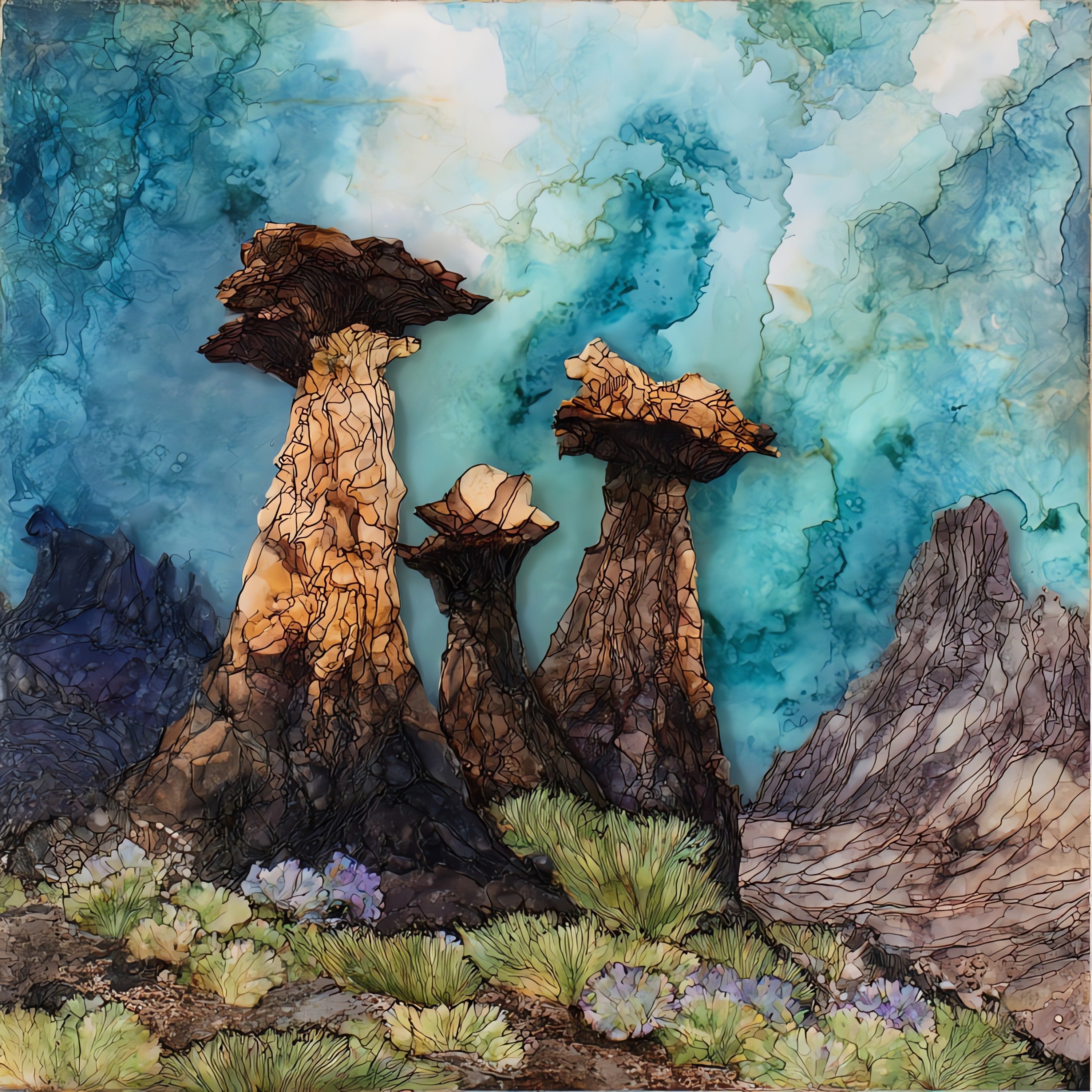 Toadstool hoodoo formations rising — ceramic art tile