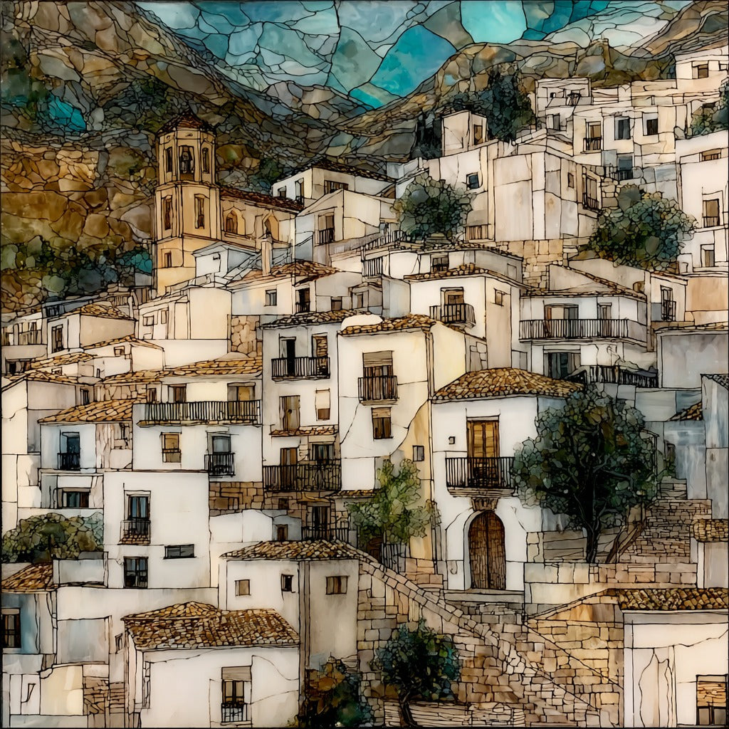 Frigiliana whitewashed Moorish quarter — ceramic art tile