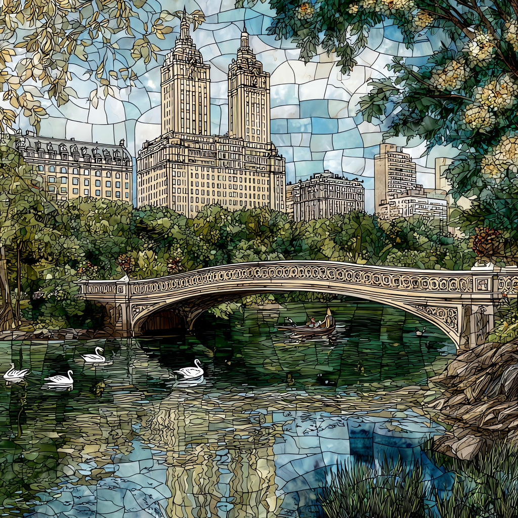 Bow Bridge arching over — ceramic art tile